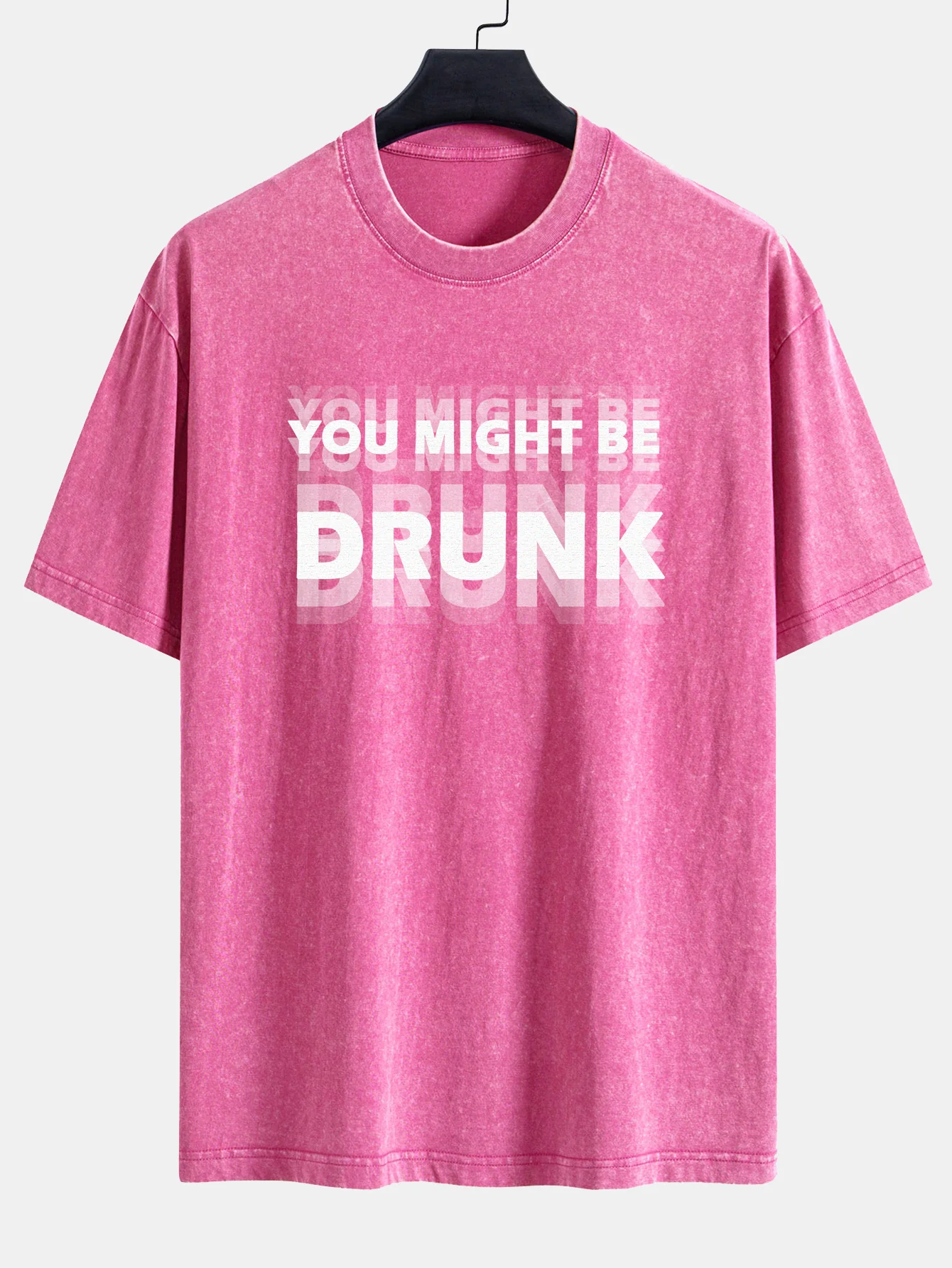 You Might Be Drunk Print Washed Distressed Drop Shoulder T-Shirt