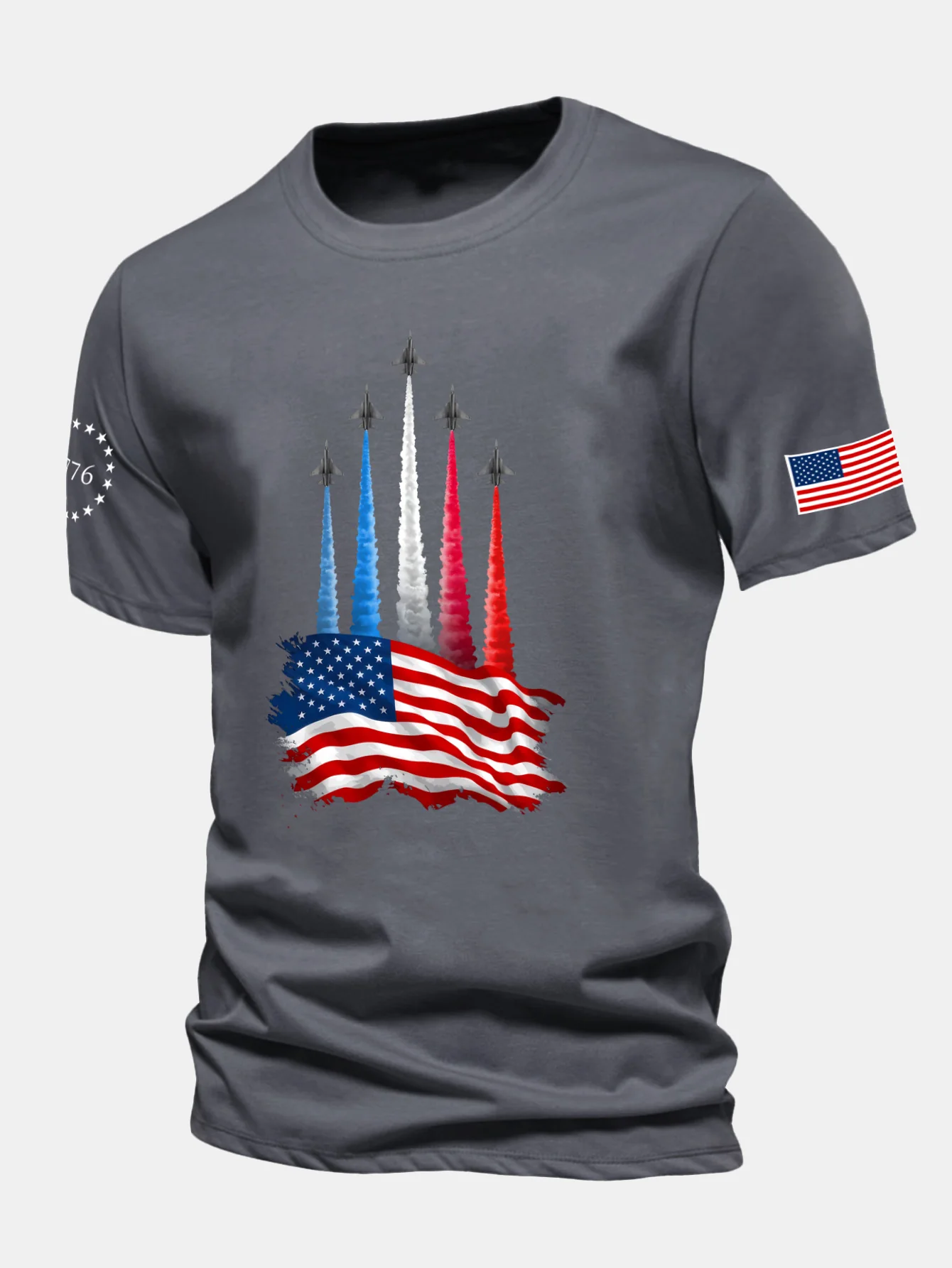 Regular Fit Fighter Jets With USA Flag Print Cotton T-Shirt