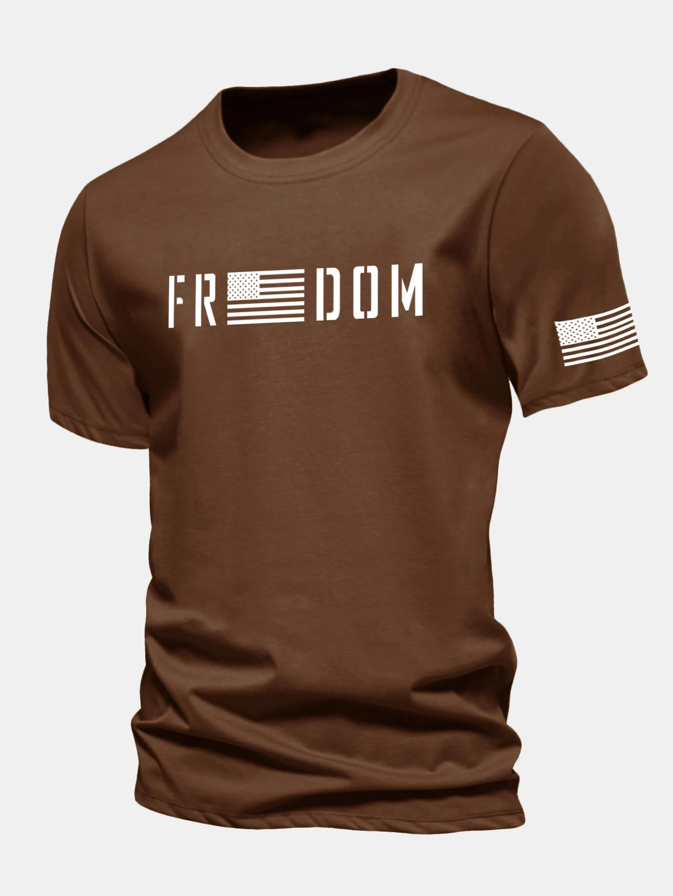 Regular Fit American Flag Freedom Print Cotton T-Shirt
