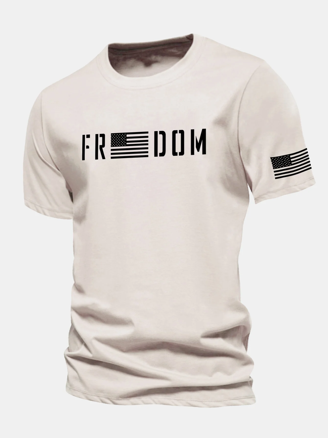 Regular Fit American Flag Freedom Print Cotton T-Shirt
