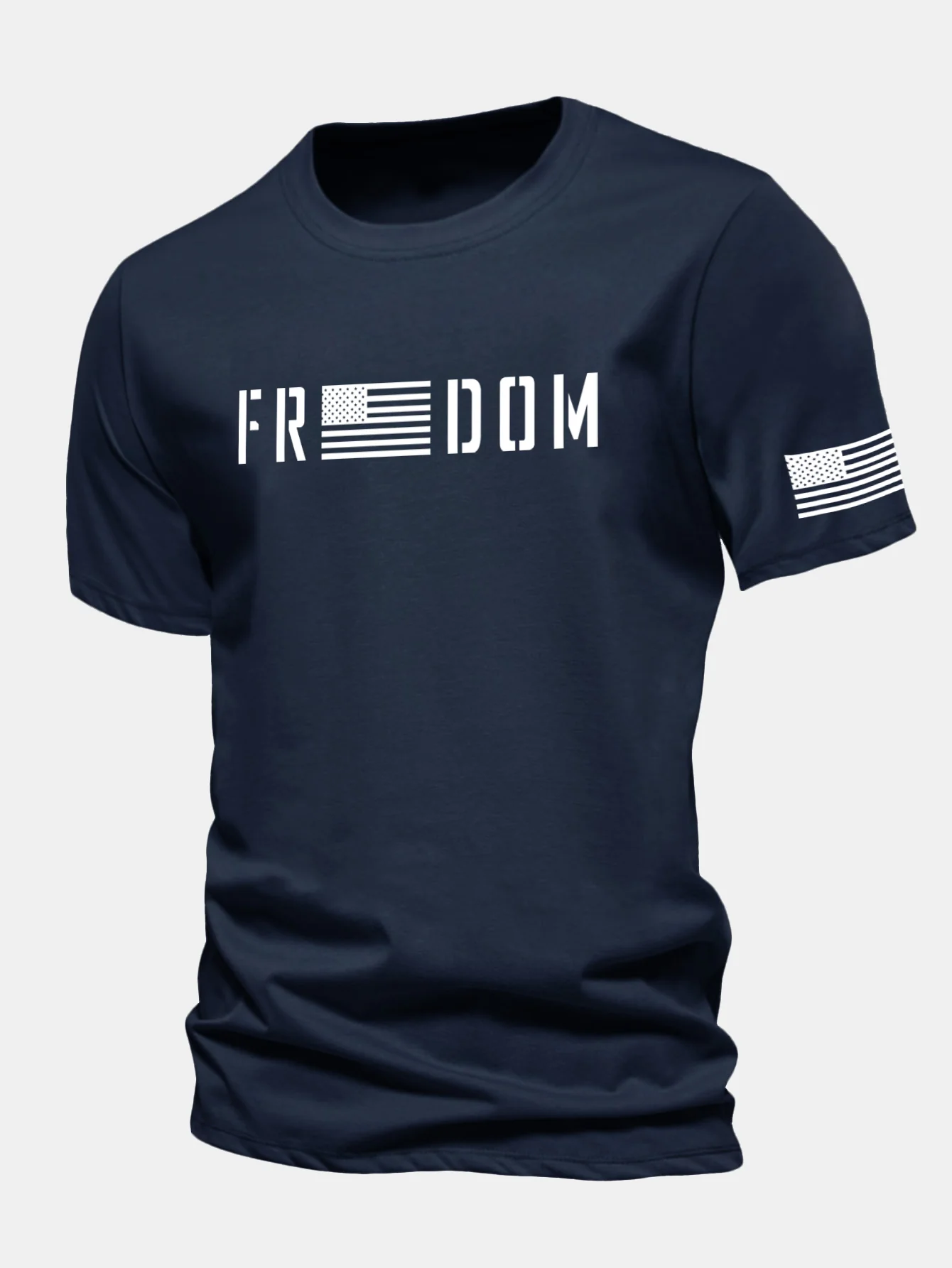 Regular Fit American Flag Freedom Print Cotton T-Shirt