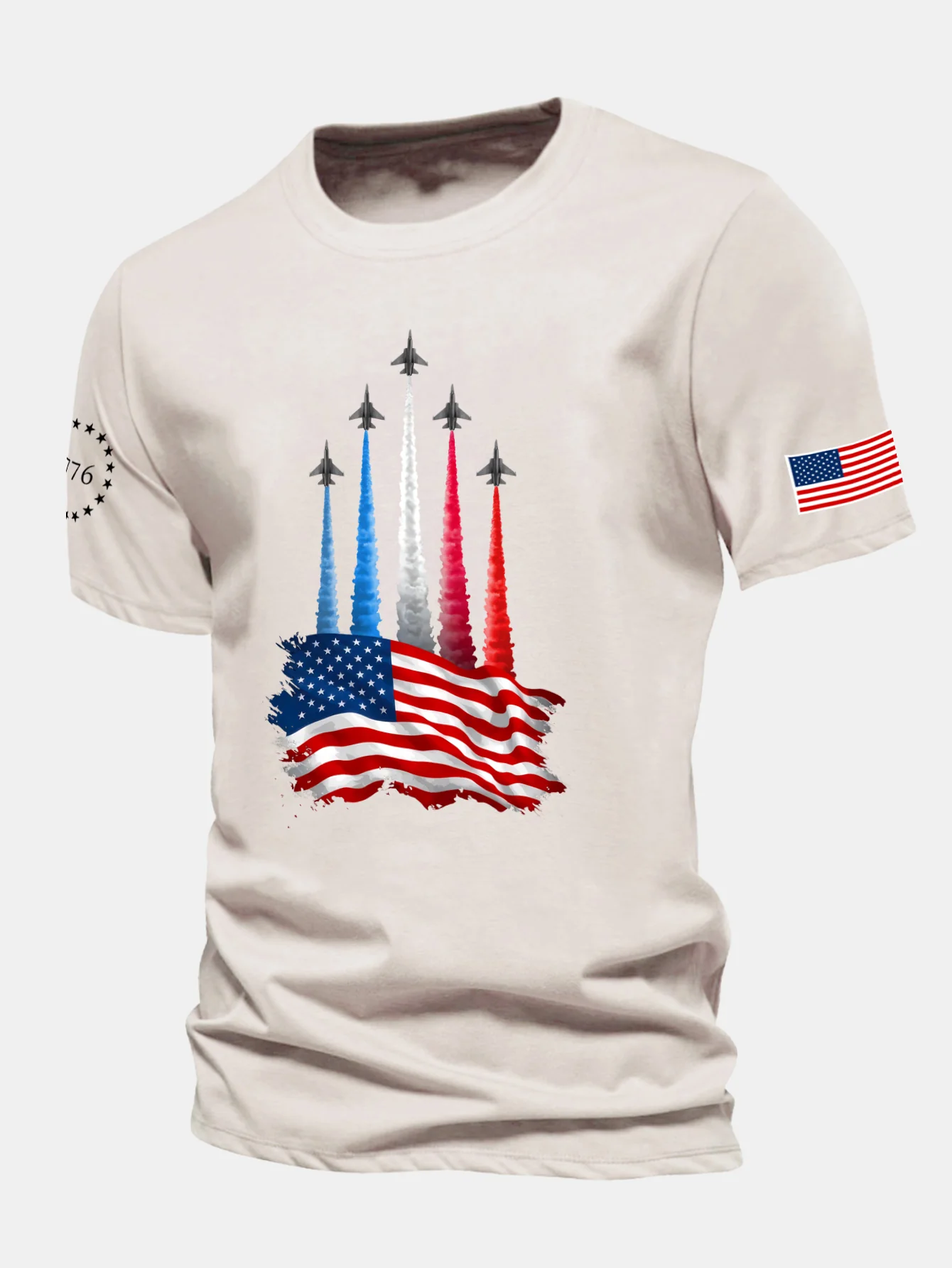 Regular Fit Fighter Jets With USA Flag Print Cotton T-Shirt