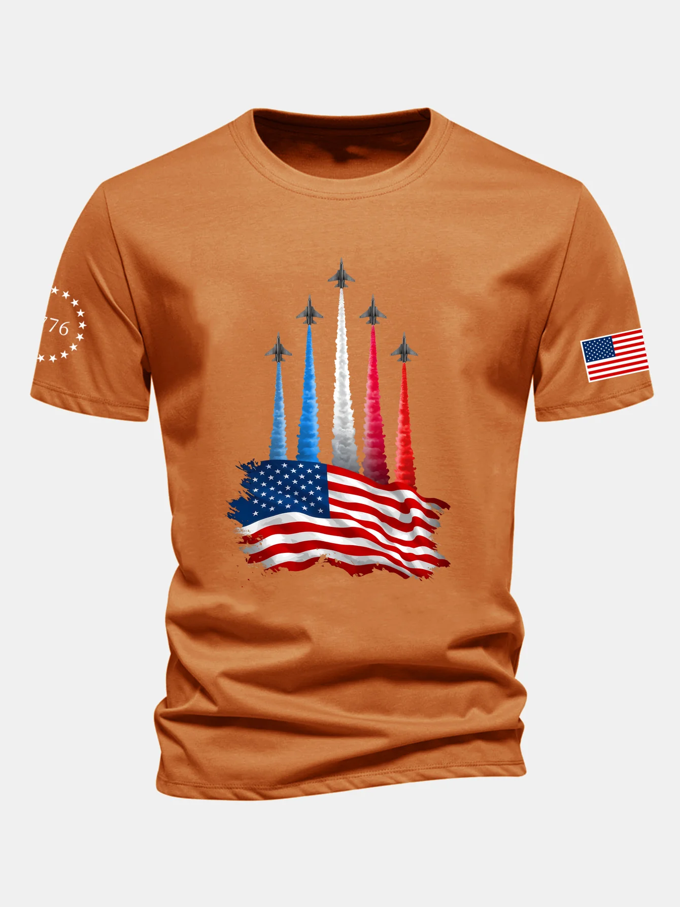 Regular Fit Fighter Jets With USA Flag Print Cotton T-Shirt