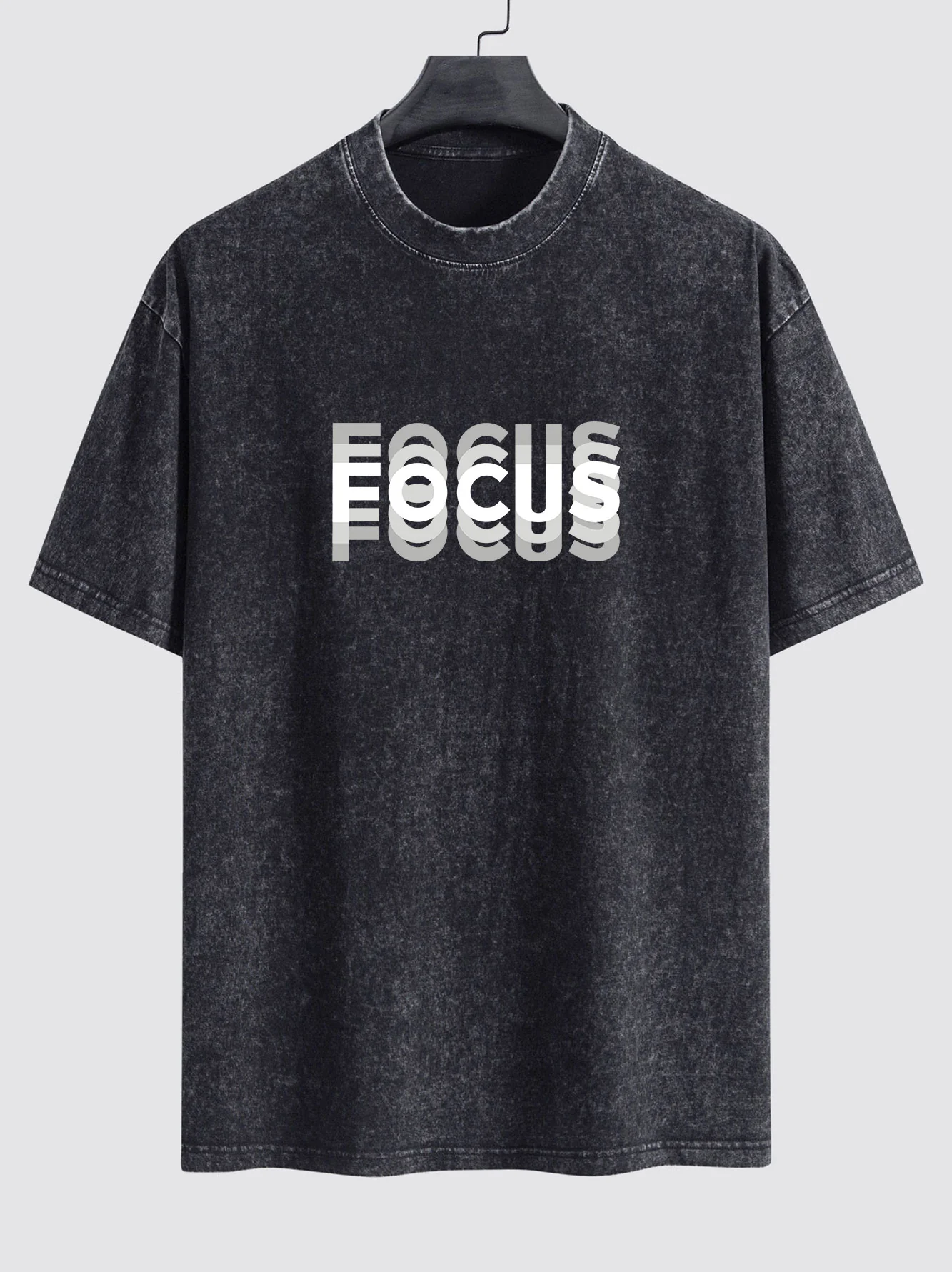 Focus Slogan Print Relax Fit Washed Distressed T-Shirt
