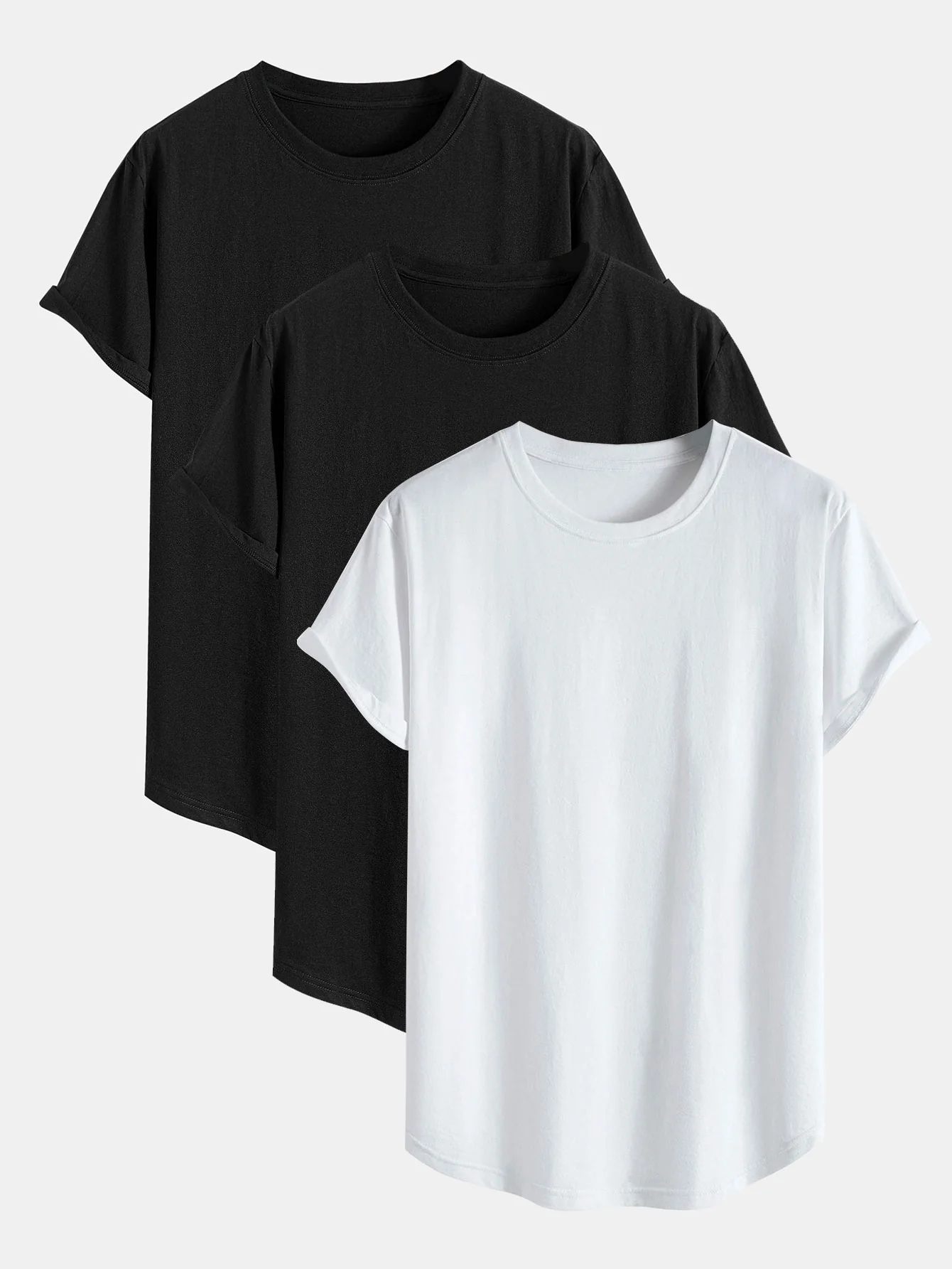 3 Pieces Basic Cotton Arc Hem T-Shirts