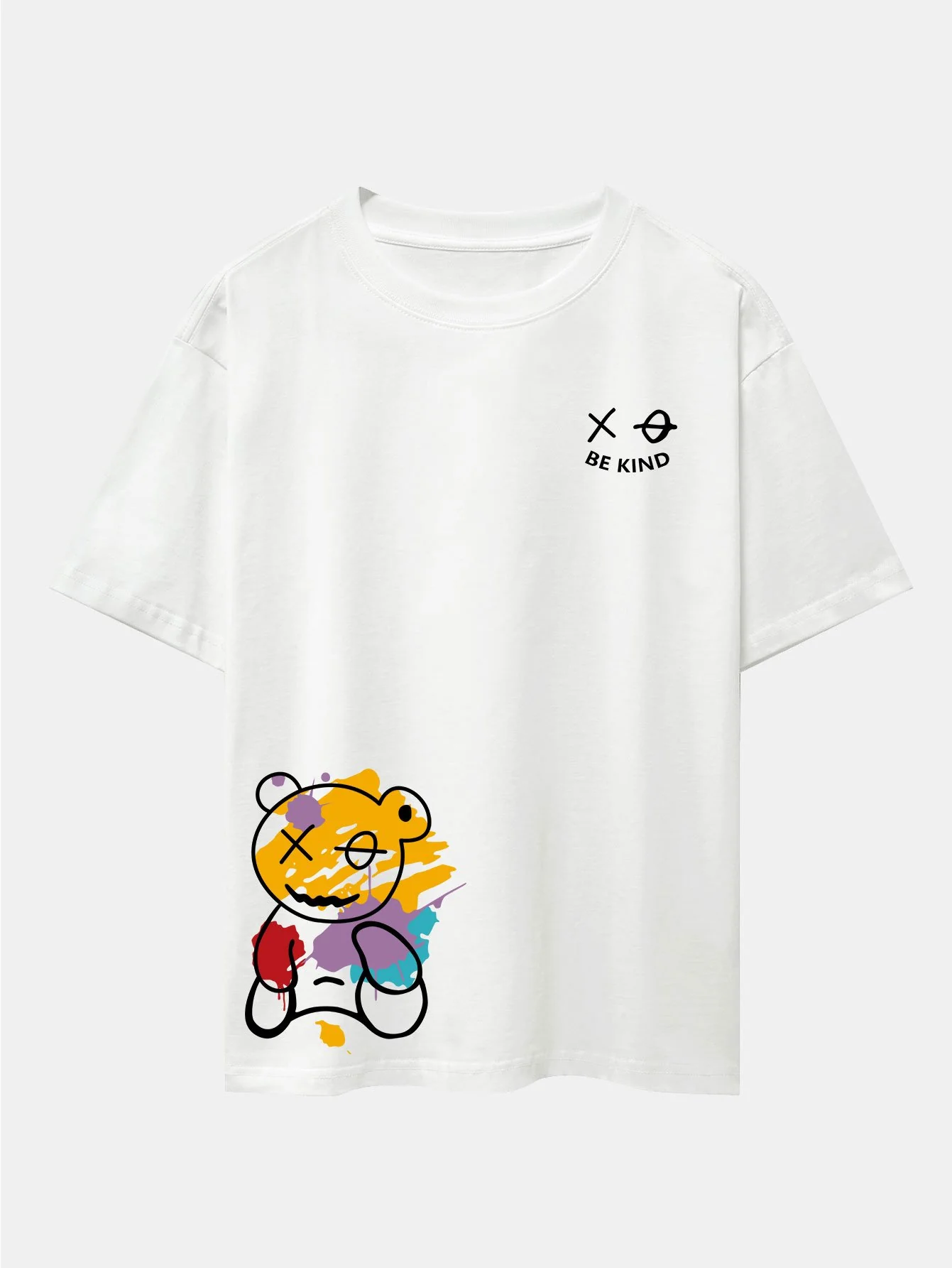 Graffiti Bear Print Drop Shoulder Oversize T-Shirt