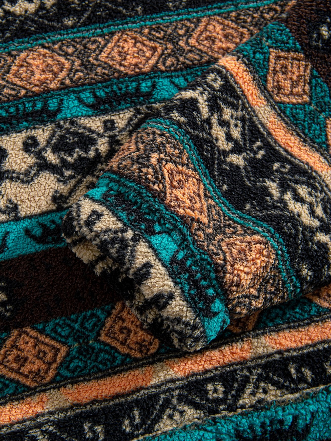 Ethnic Geometric Teddy Fleece Hoodie