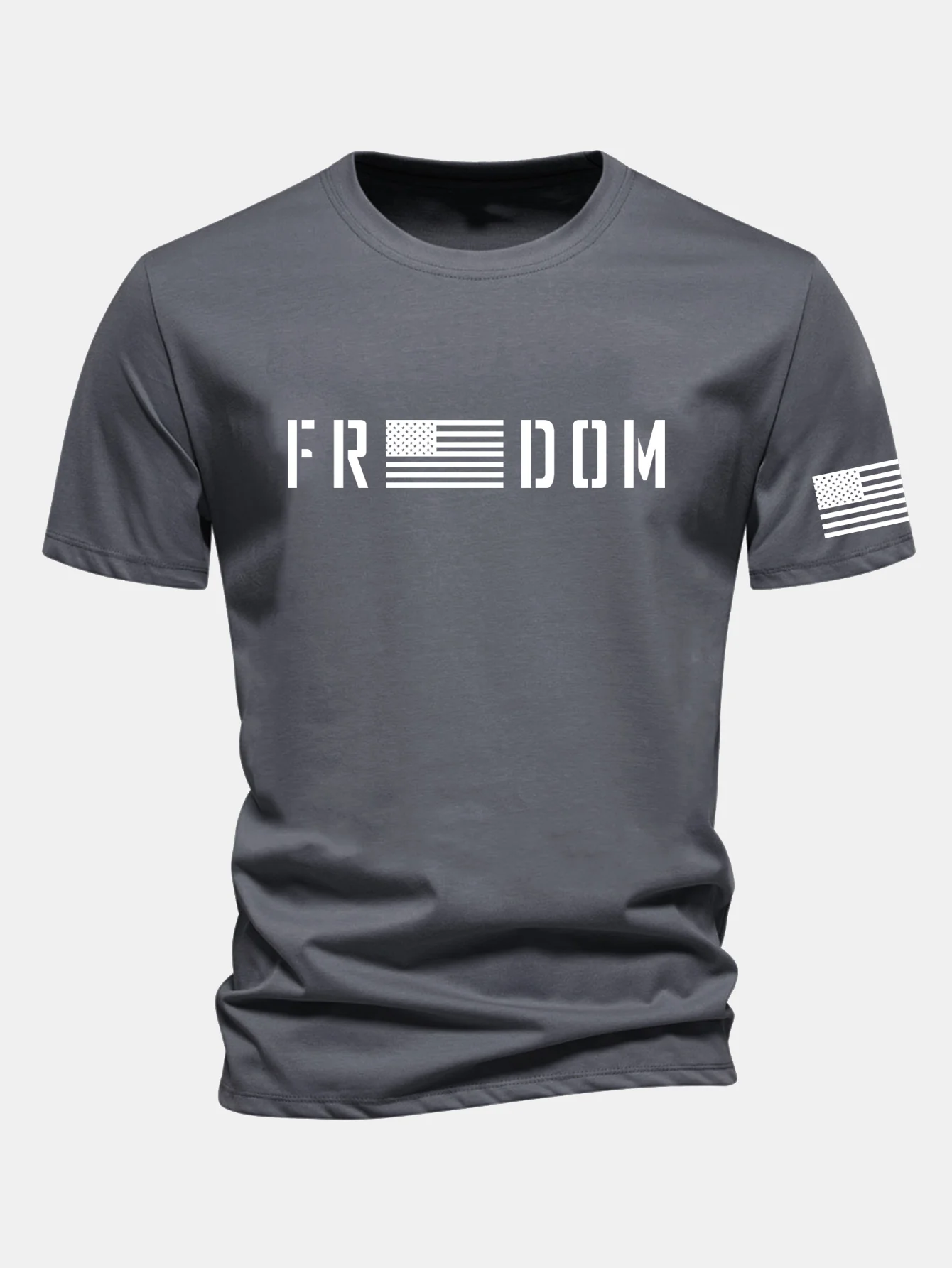Regular Fit American Flag Freedom Print Cotton T-Shirt