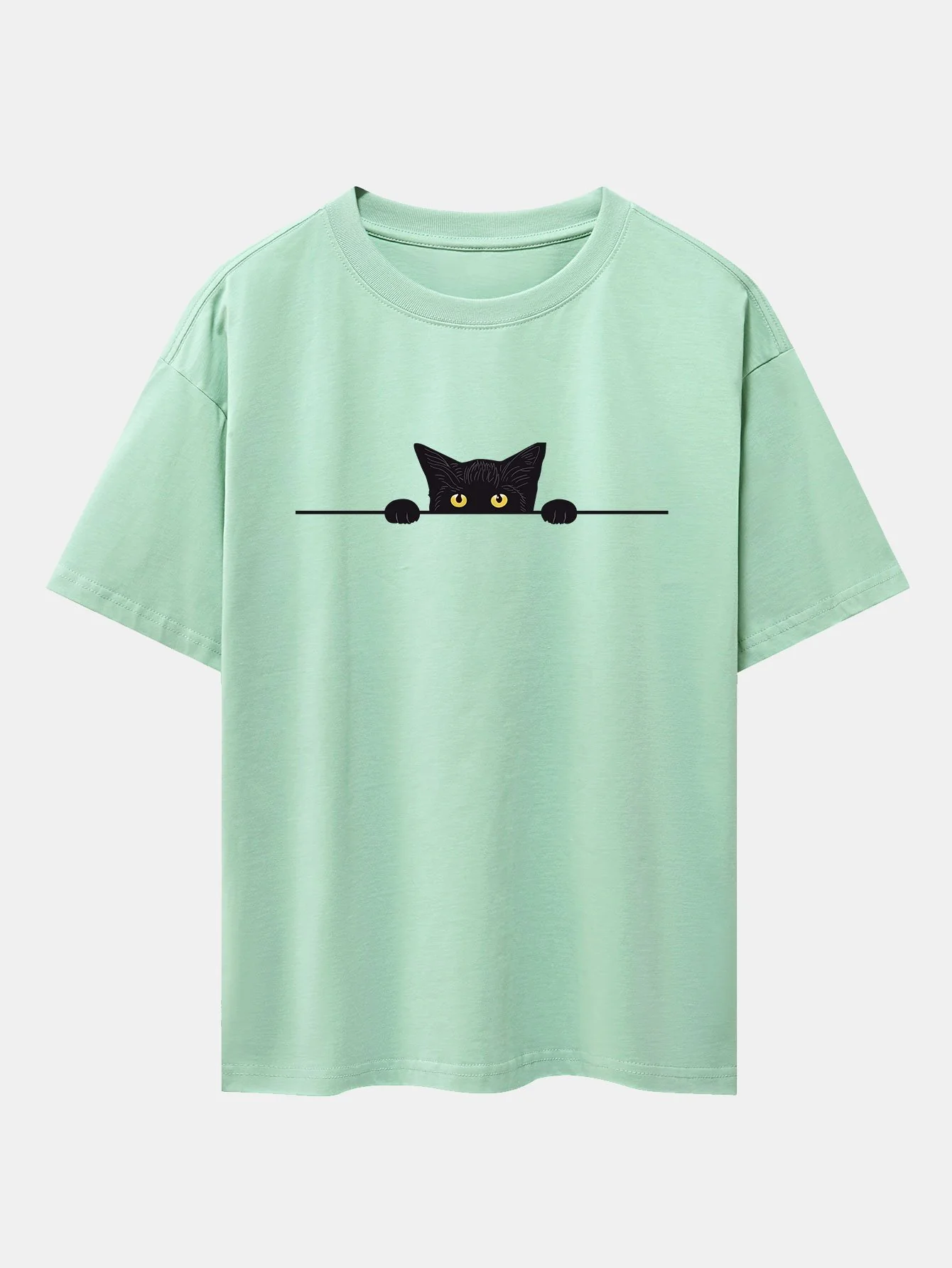Black Cat Print Drop Shoulder Oversize T-Shirt