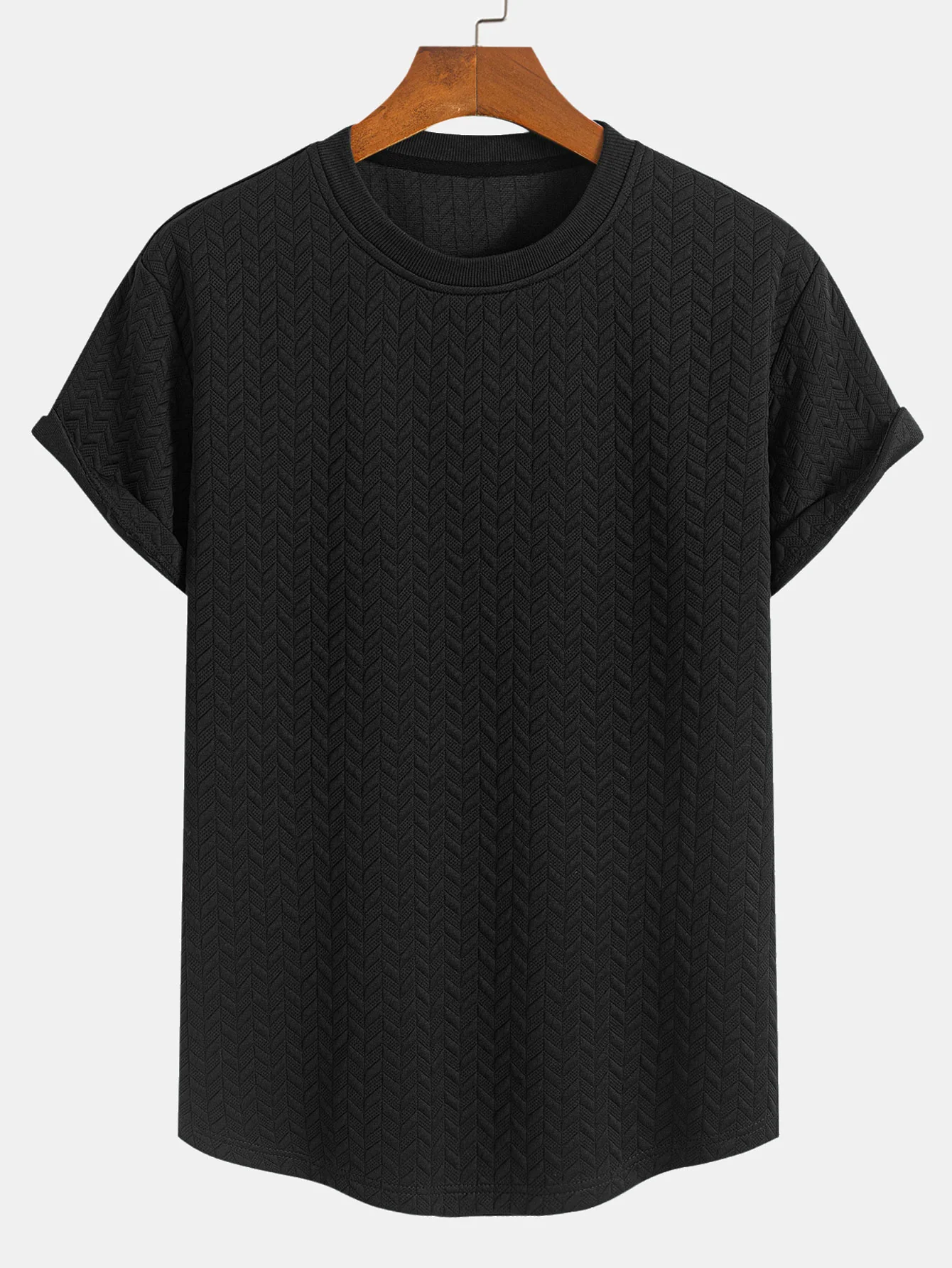 Jacquard Textured Arc Hem T-Shirt