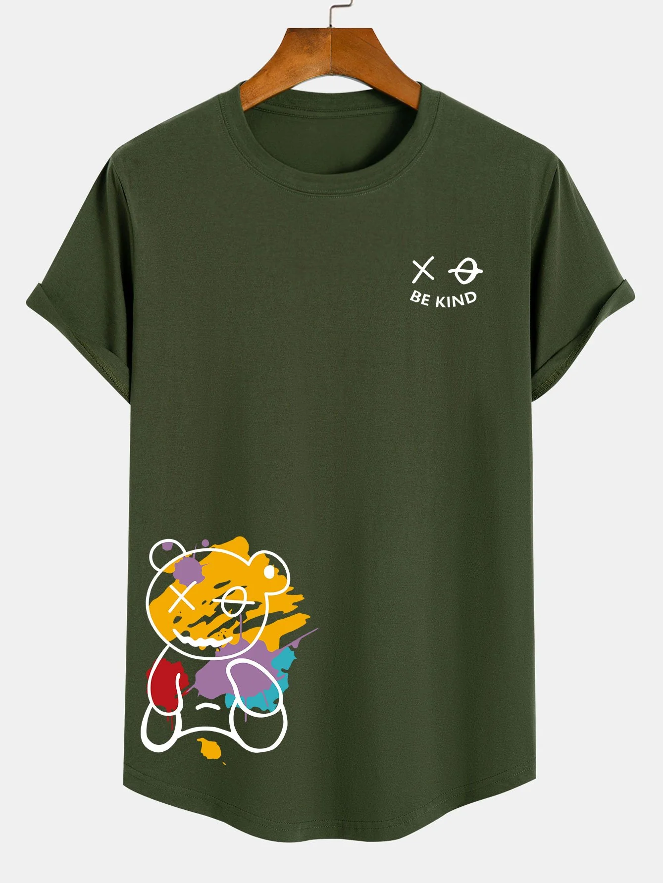 Graffiti Bear Print Cotton Arc Hem T-Shirt