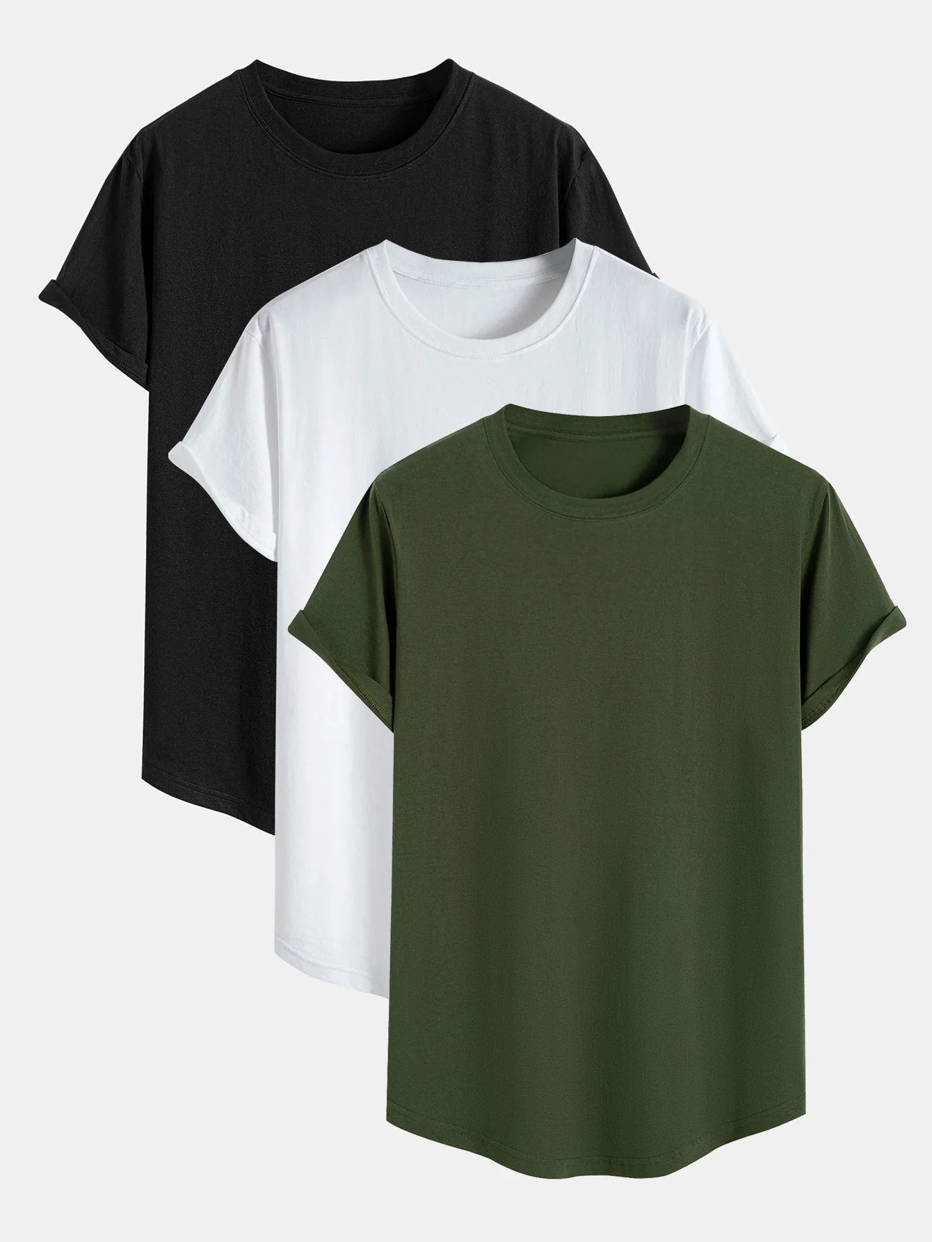 3 Pieces Basic Cotton Arc Hem T-Shirts