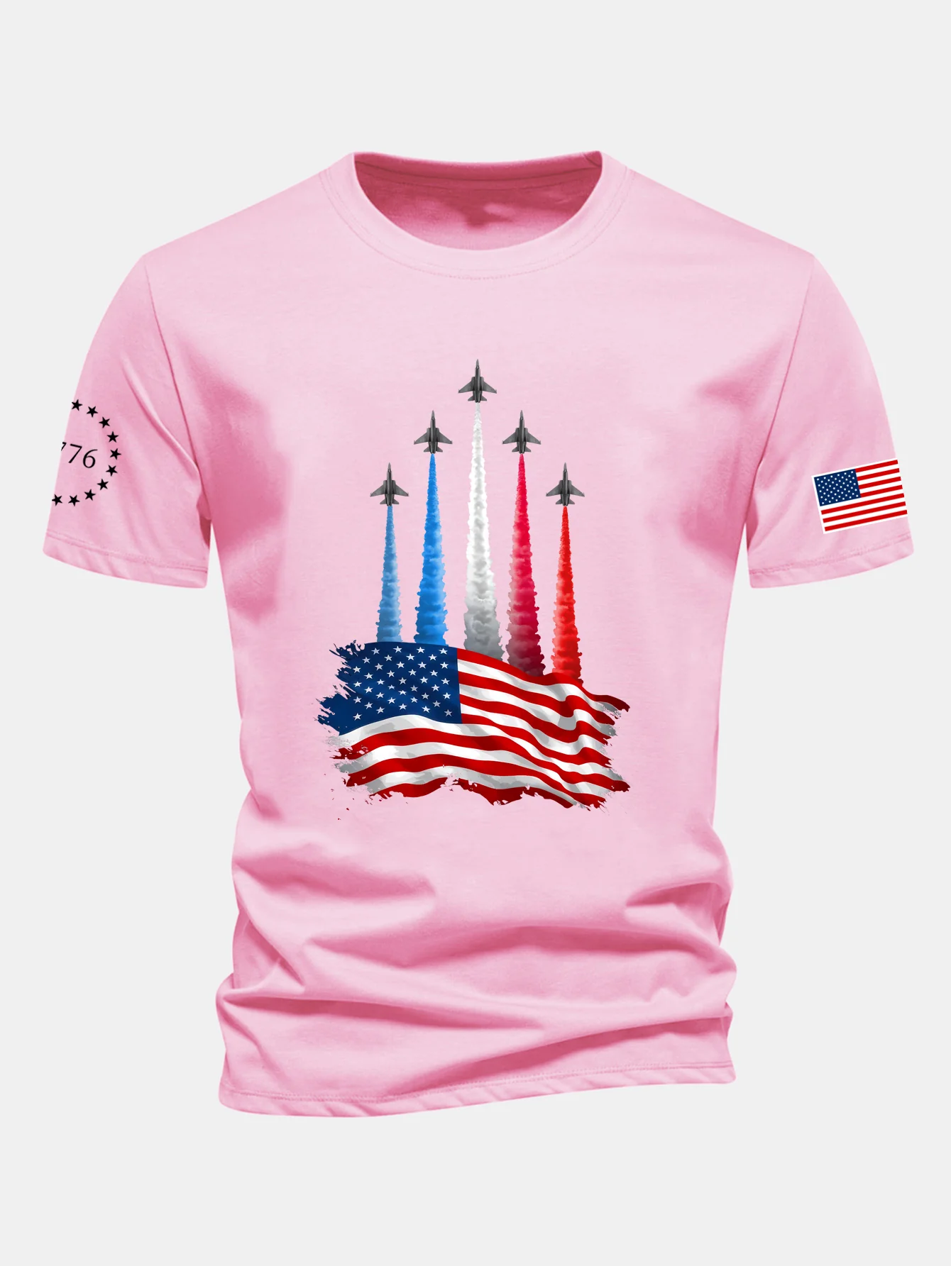 Regular Fit Fighter Jets With USA Flag Print Cotton T-Shirt