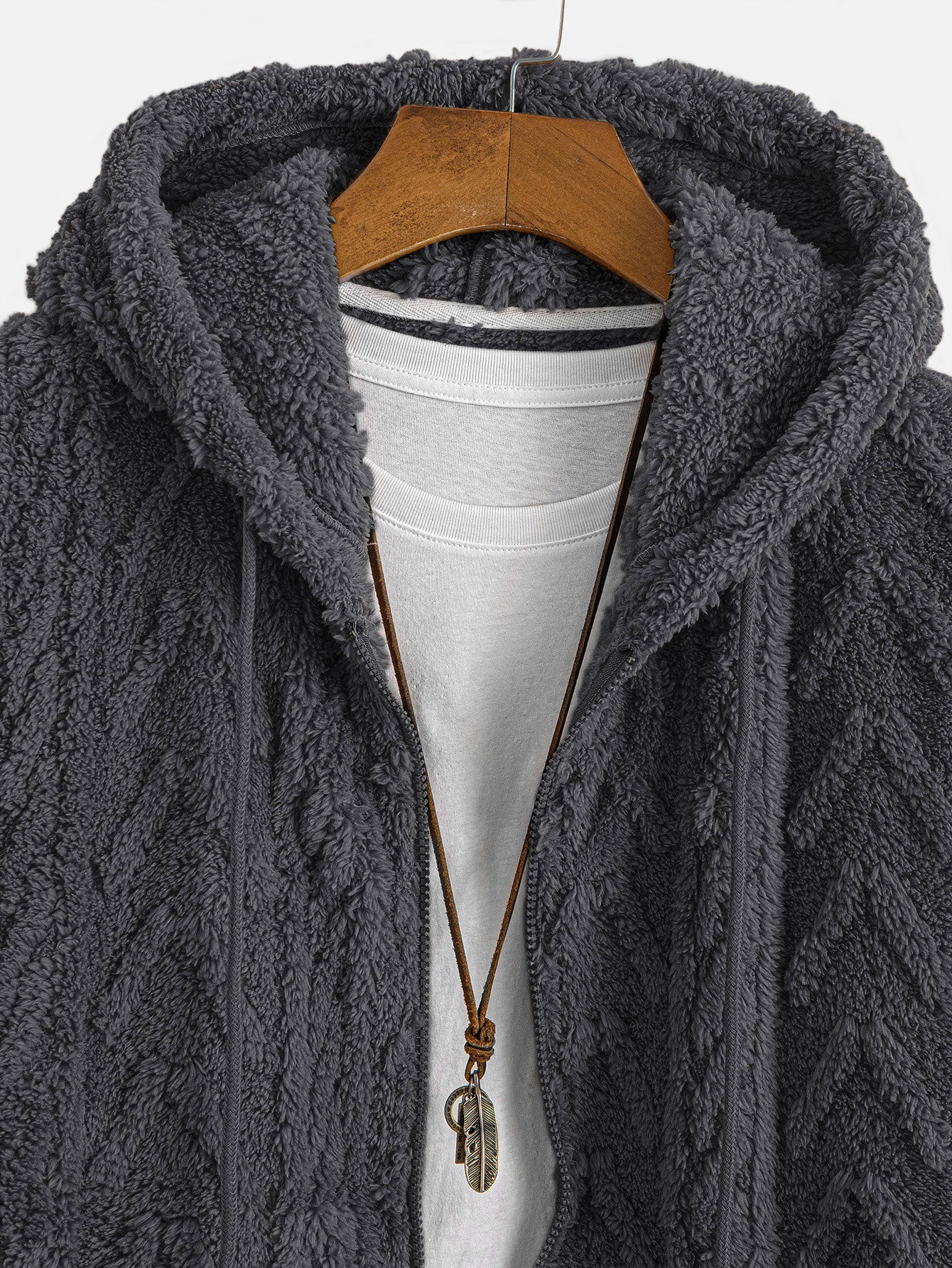 Geometric Jacquard Zip Up Teddy Hoodie