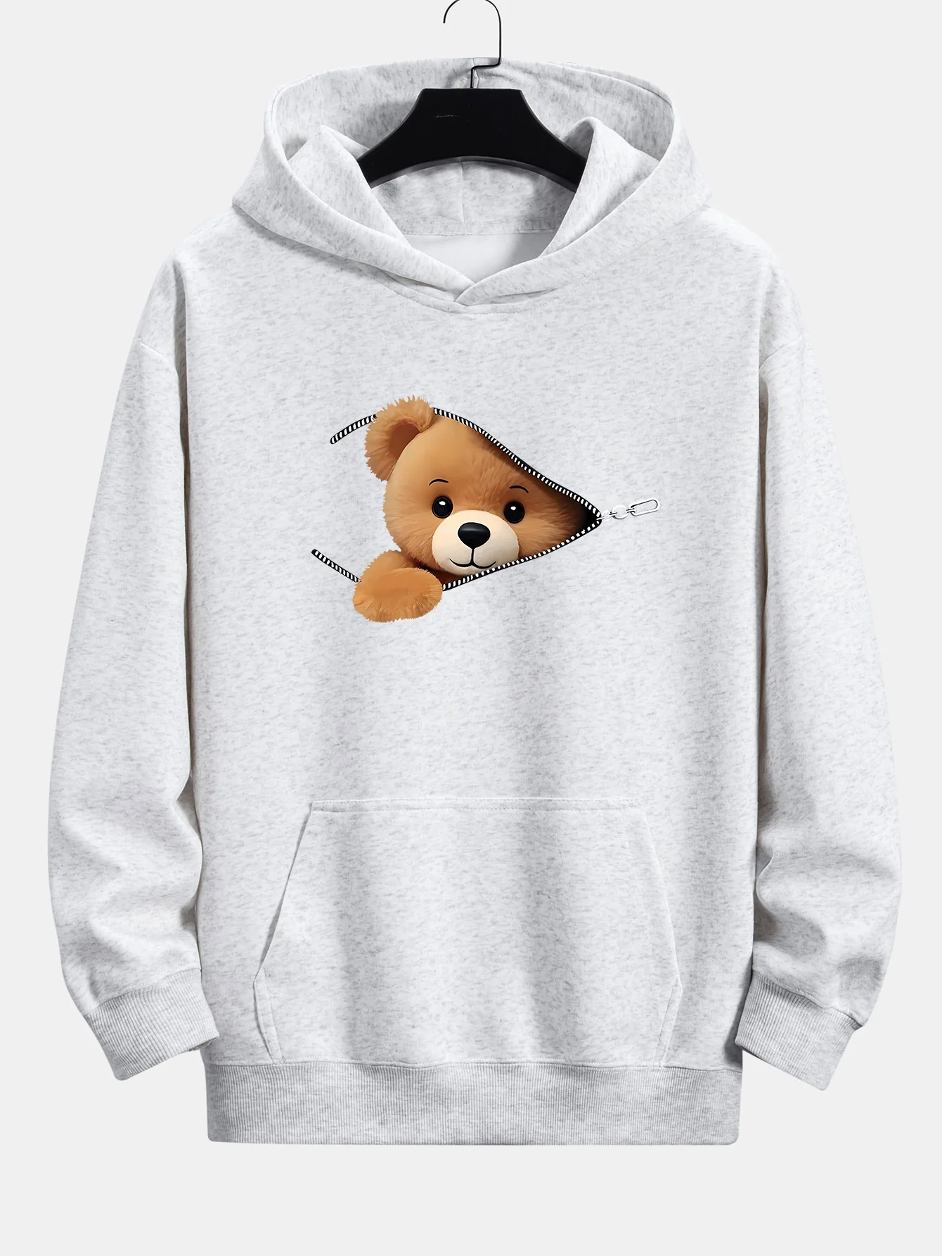 Zipper Bear Print Relax Fit Hoodie