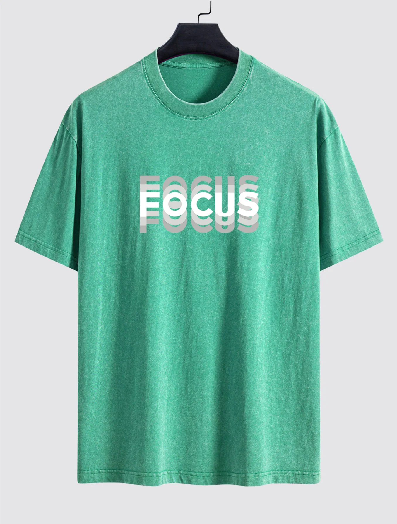 Focus Slogan Print Relax Fit Washed Distressed T-Shirt
