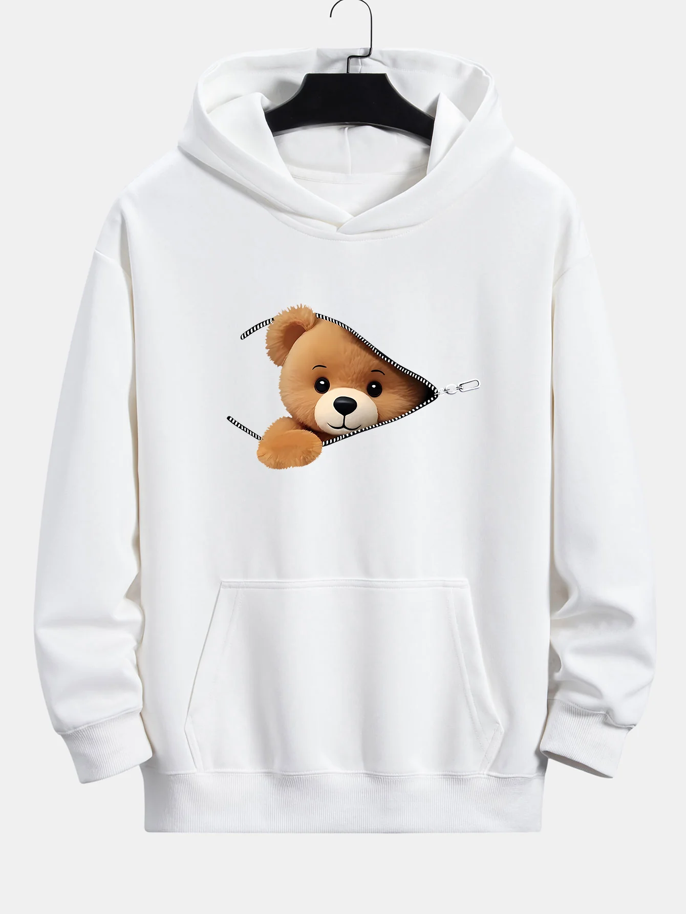 Zipper Bear Print Relax Fit Hoodie