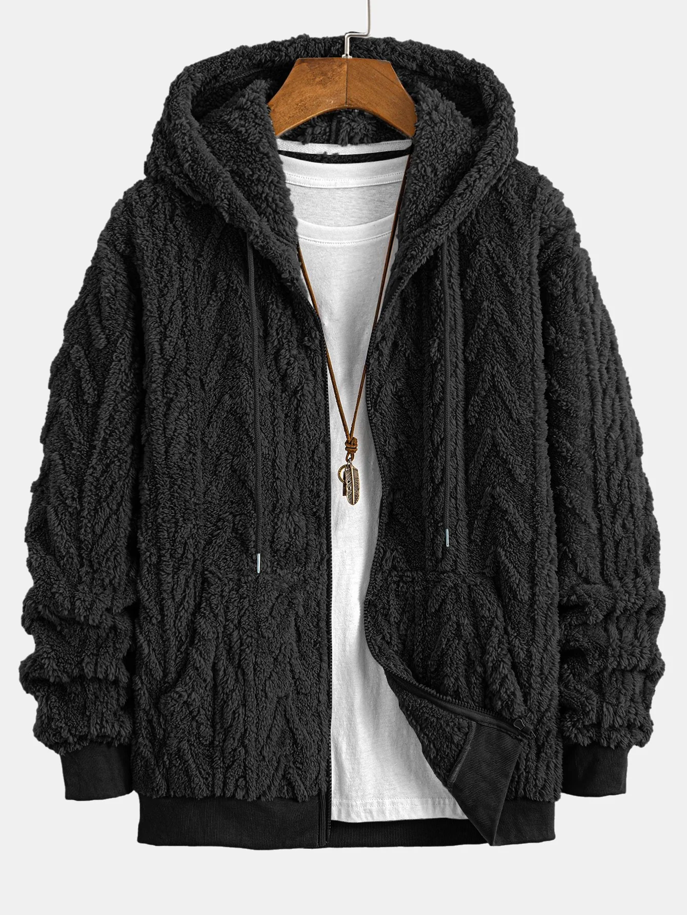 Geometric Jacquard Zip Up Teddy Hoodie