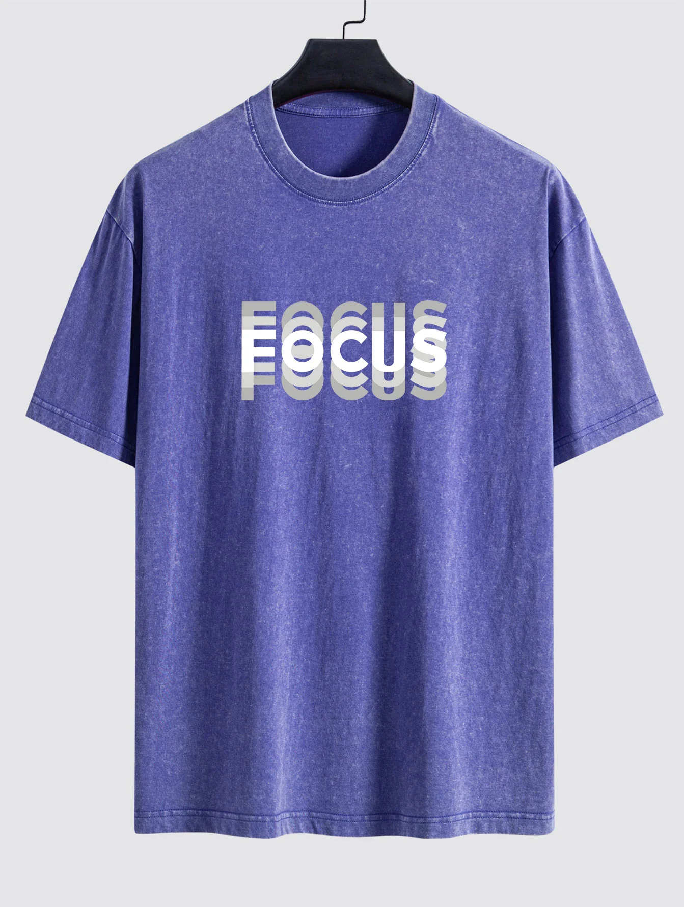 Focus Slogan Print Relax Fit Washed Distressed T-Shirt
