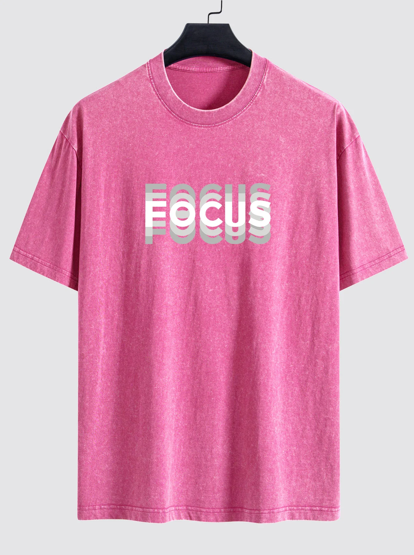 Focus Slogan Print Relax Fit Washed Distressed T-Shirt