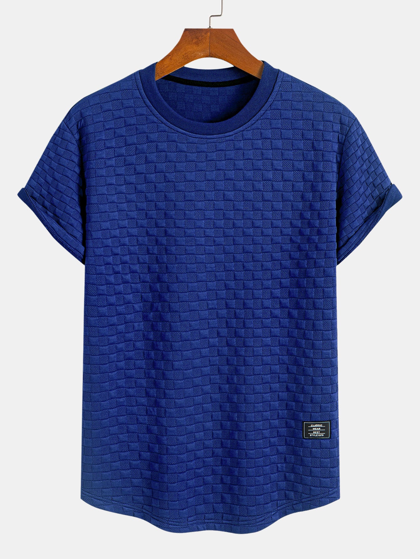 Checkerboard Jacquard  Arc Hem T-Shirt
