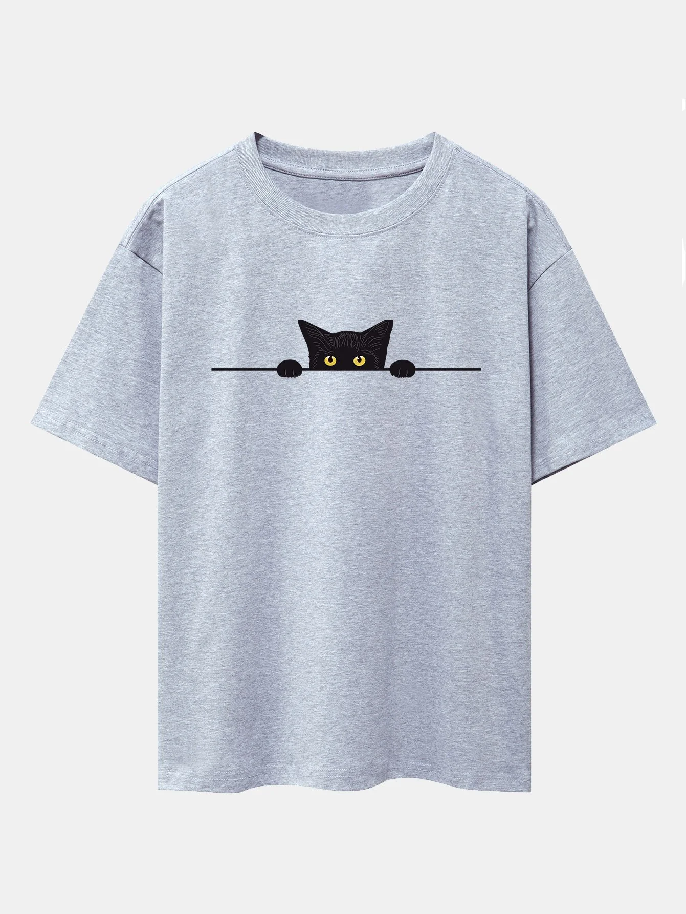 Black Cat Print Drop Shoulder Oversize T-Shirt