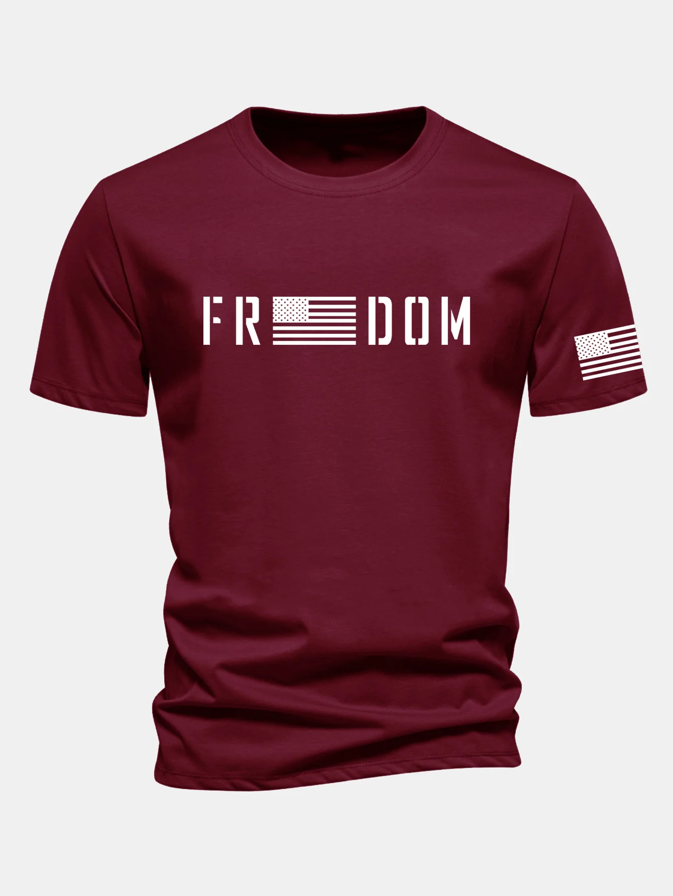 Regular Fit American Flag Freedom Print Cotton T-Shirt