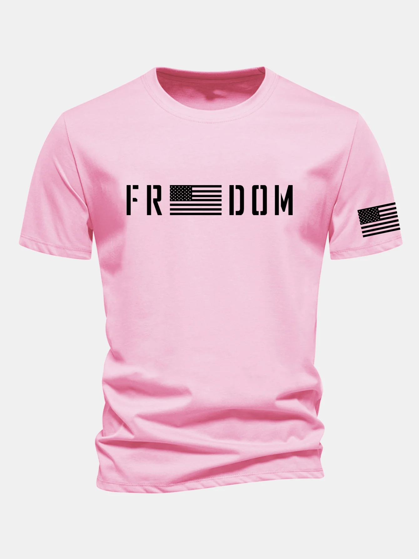 Regular Fit American Flag Freedom Print Cotton T-Shirt