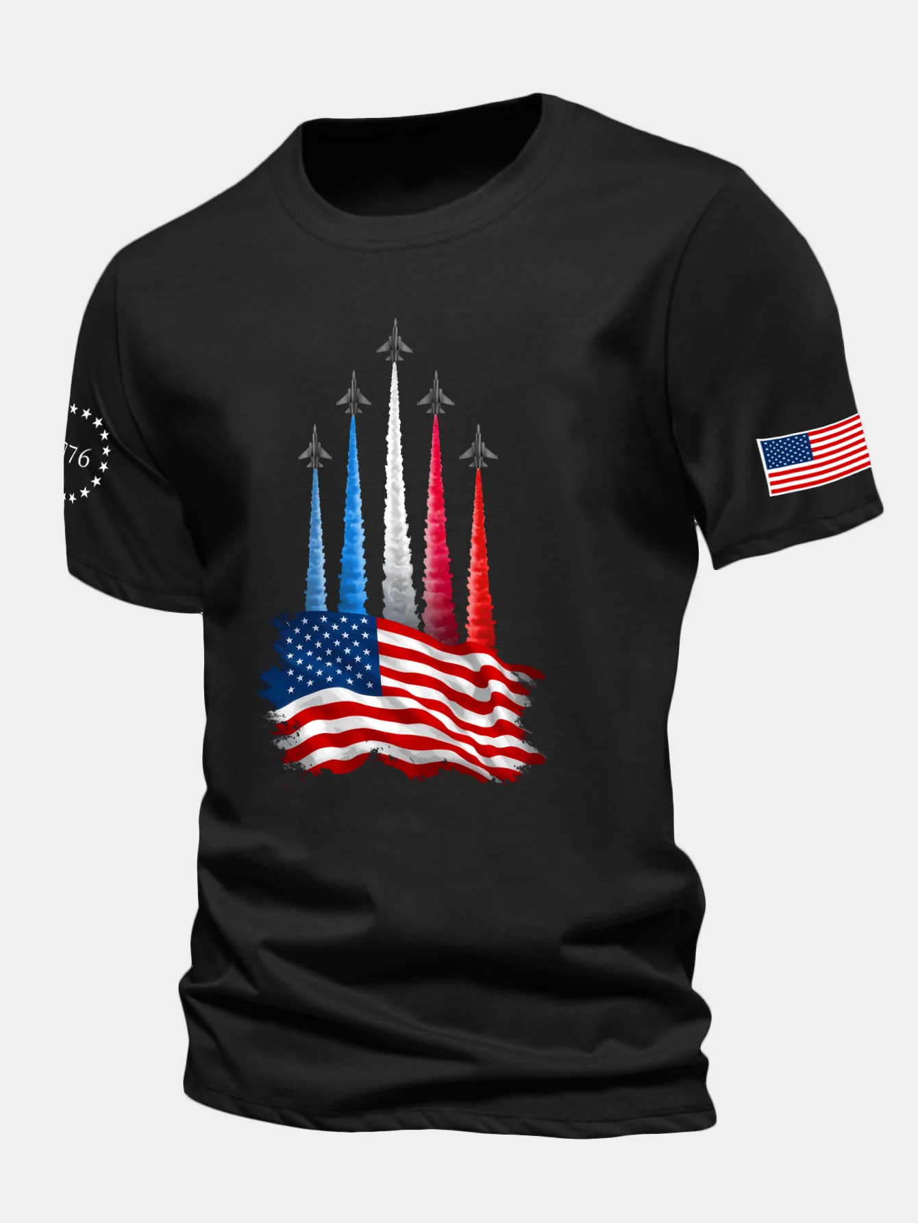 Regular Fit Fighter Jets With USA Flag Print Cotton T-Shirt