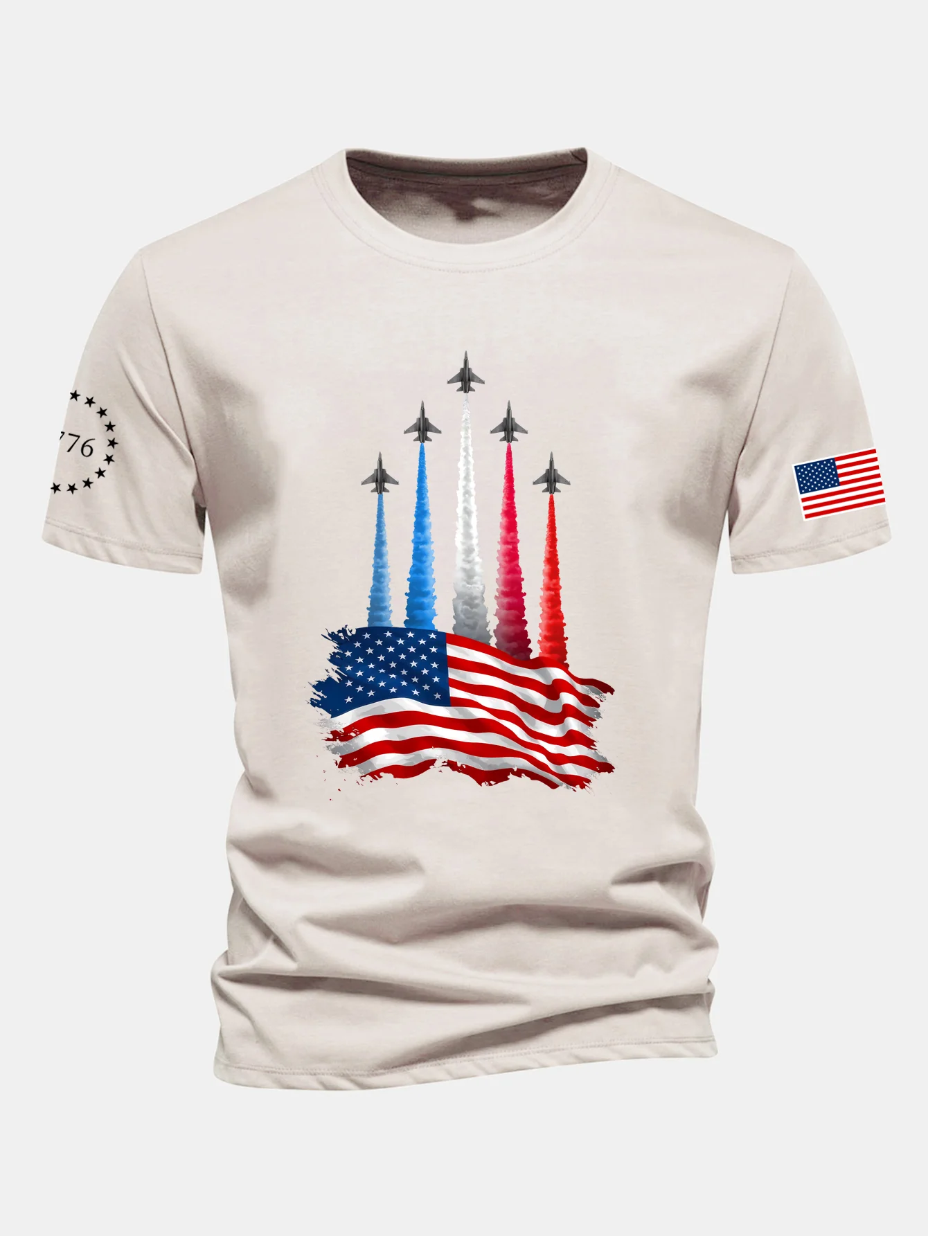 Regular Fit Fighter Jets With USA Flag Print Cotton T-Shirt