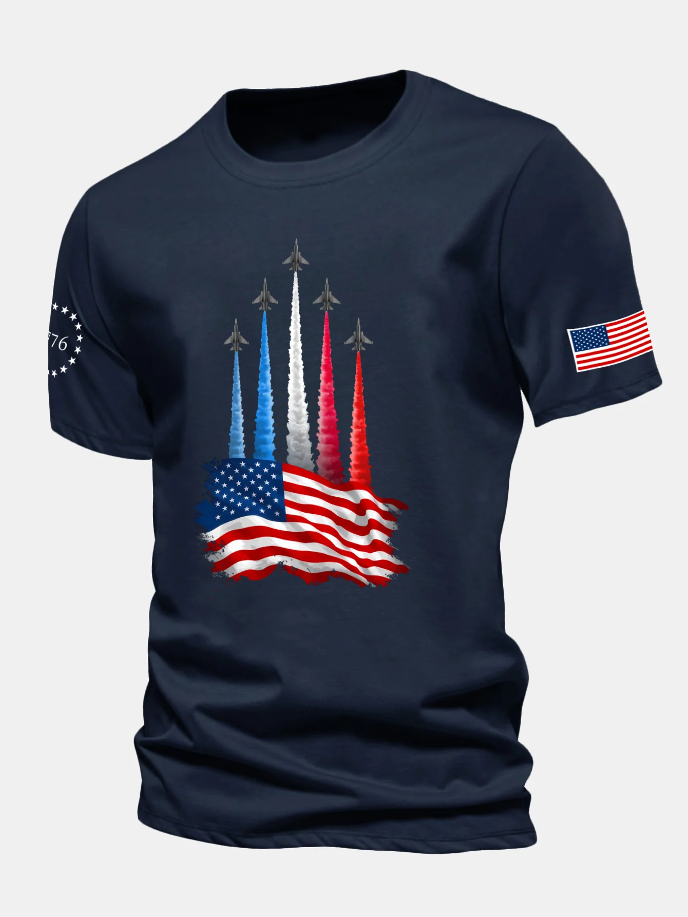 Regular Fit Fighter Jets With USA Flag Print Cotton T-Shirt