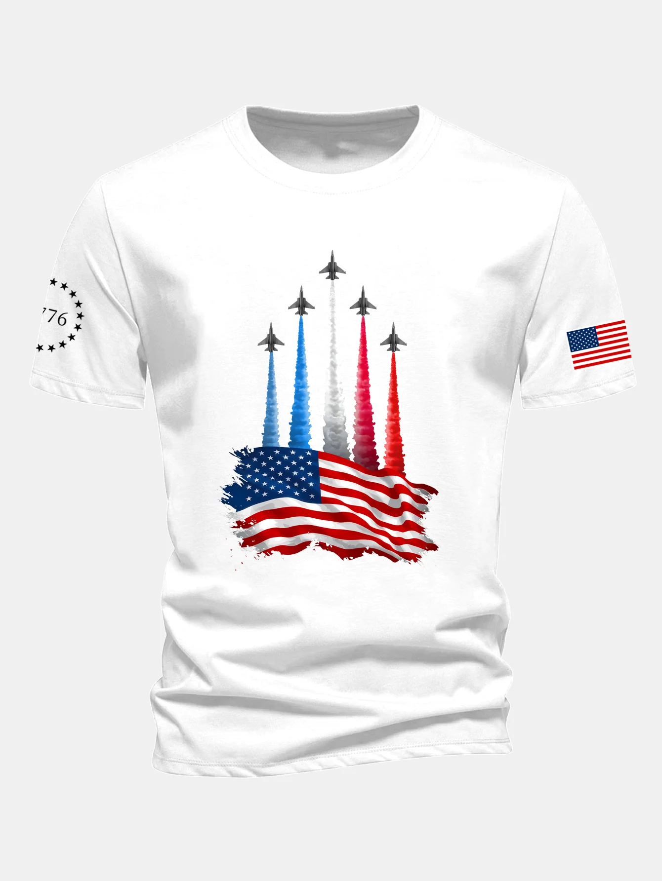 Regular Fit Fighter Jets With USA Flag Print Cotton T-Shirt