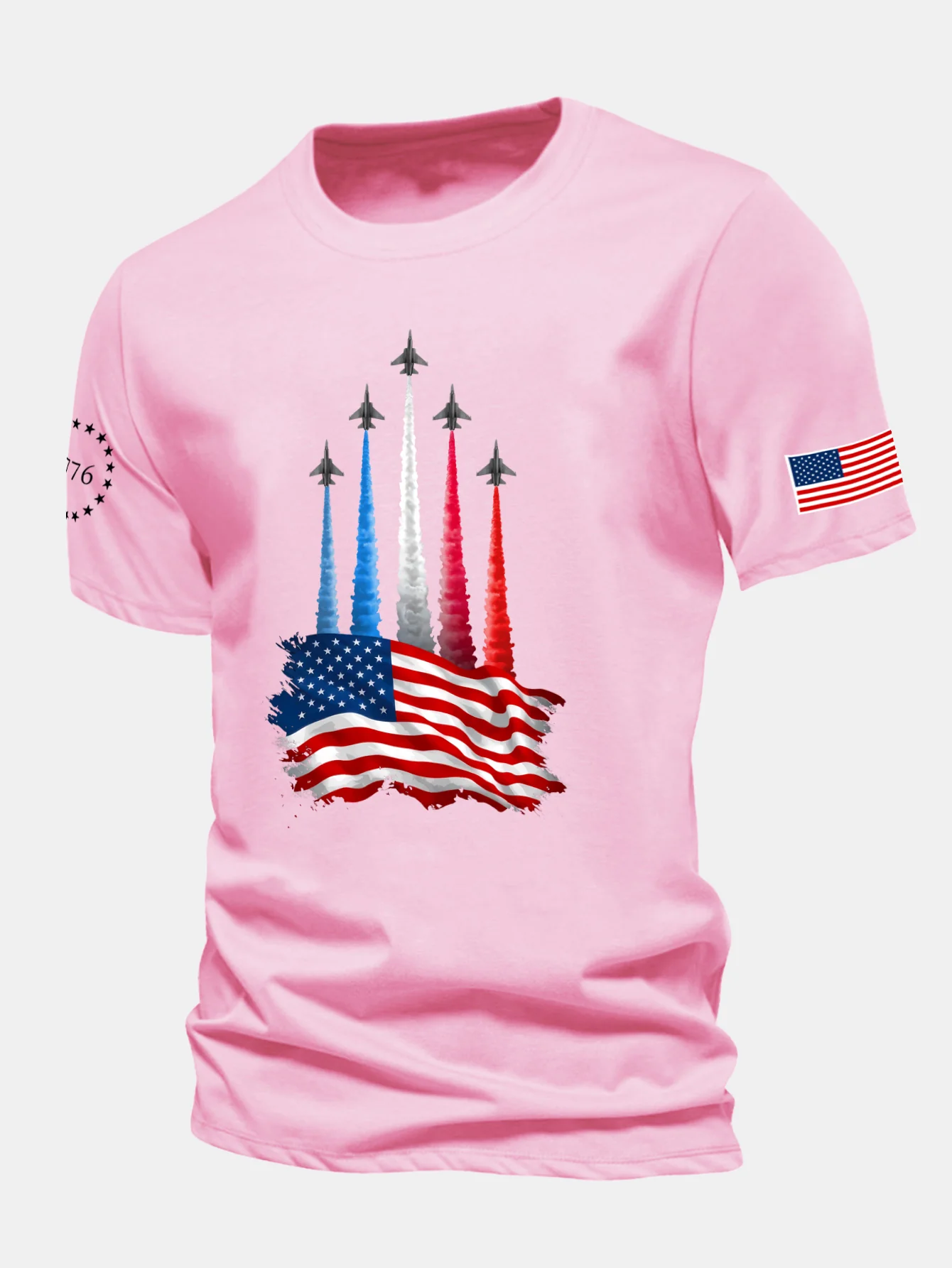 Regular Fit Fighter Jets With USA Flag Print Cotton T-Shirt