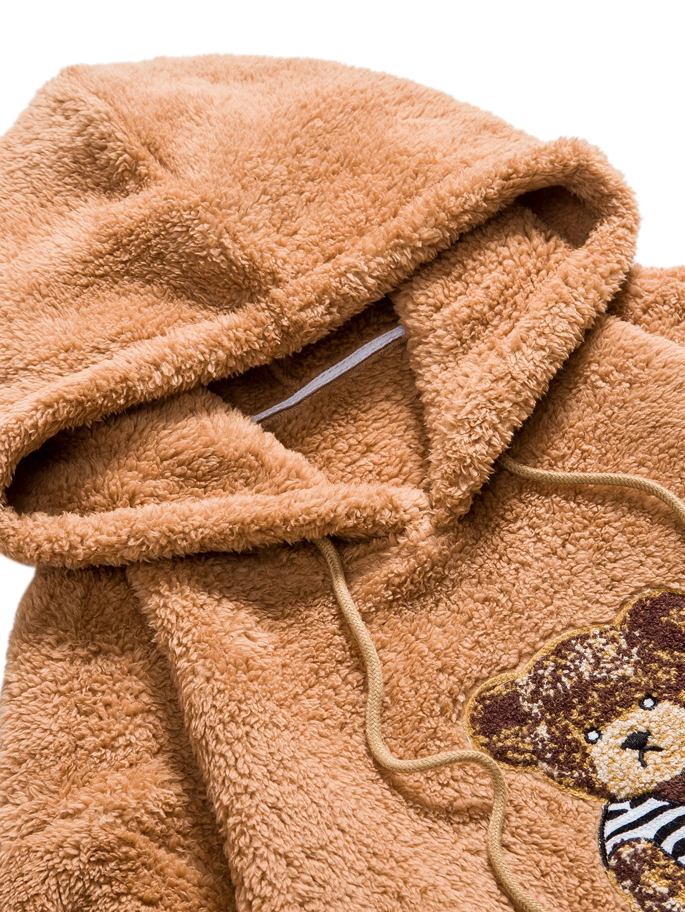 Bear Embroidered Patch Teddy Hoodie