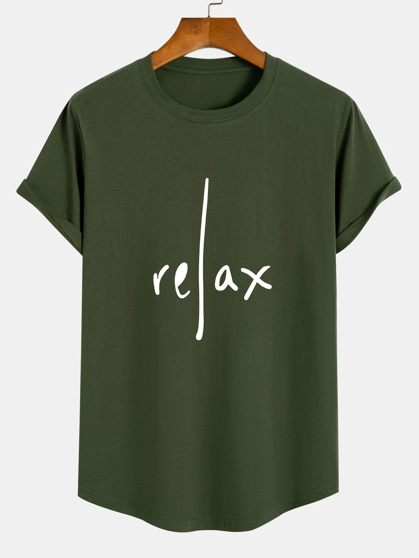Relax Print Cotton Arc Hem T-Shirt