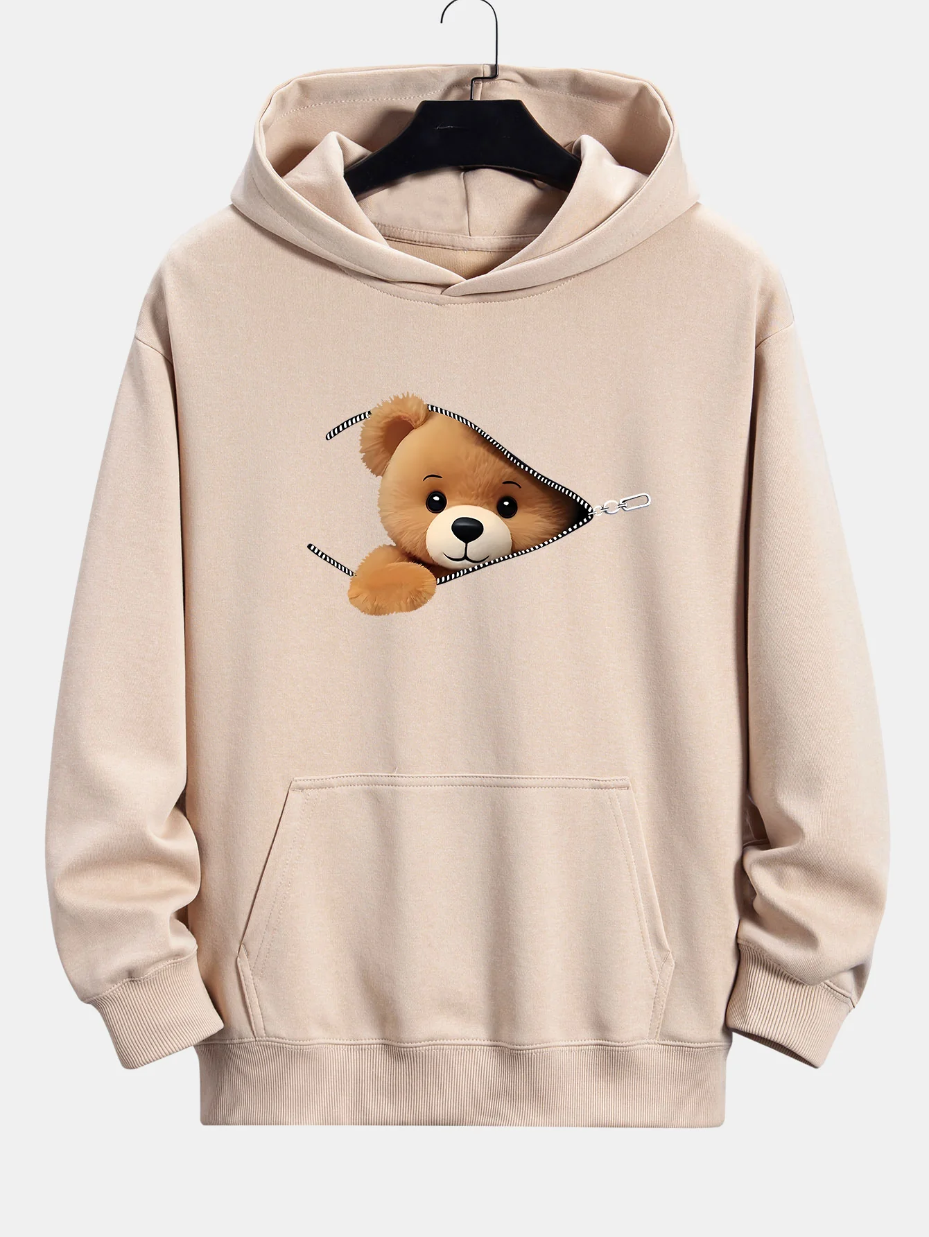 Zipper Bear Print Relax Fit Hoodie