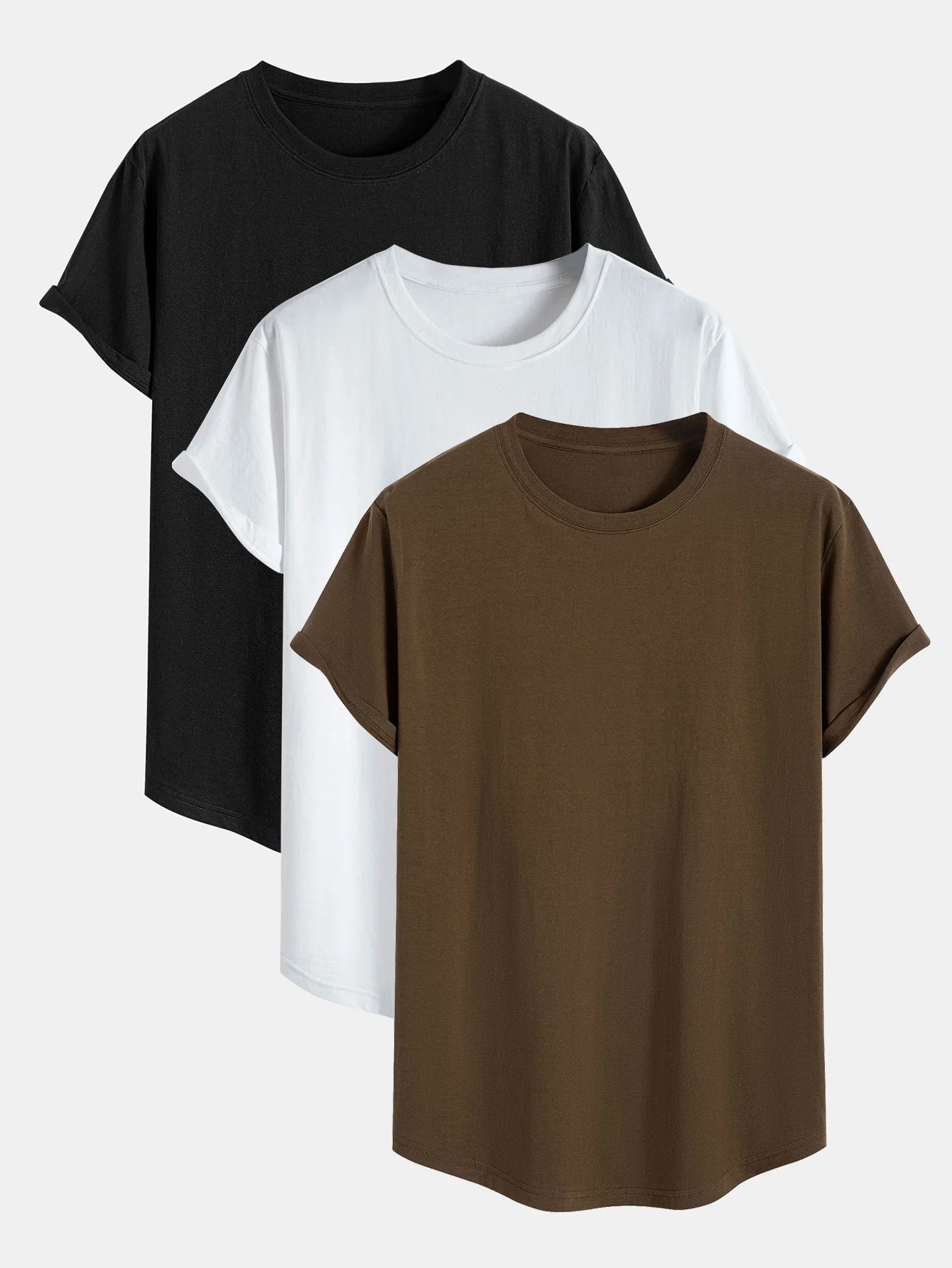 3 Pieces Basic Cotton Arc Hem T-Shirts