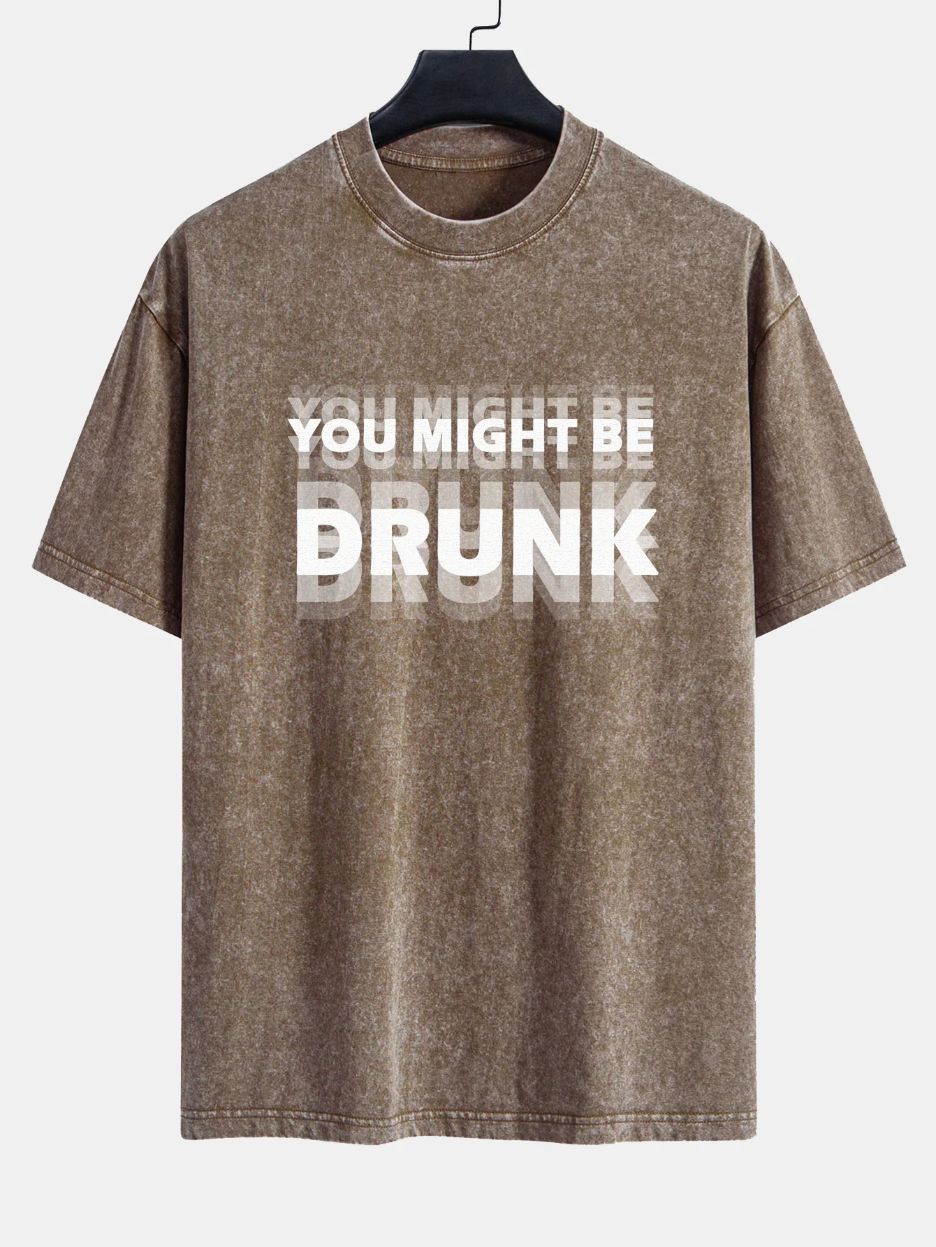 You Might Be Drunk Print Washed Distressed Drop Shoulder T-Shirt