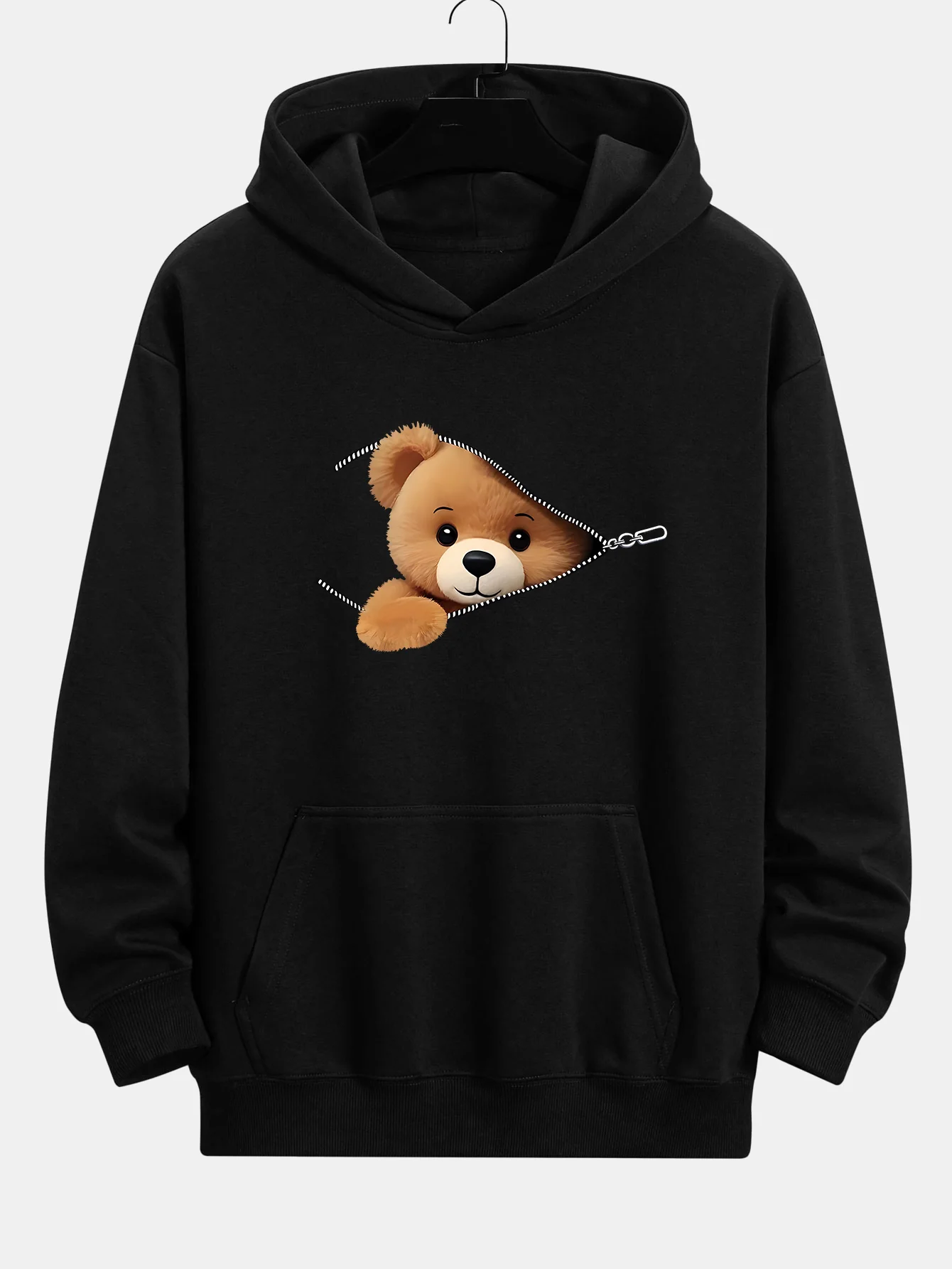 Zipper Bear Print Relax Fit Hoodie