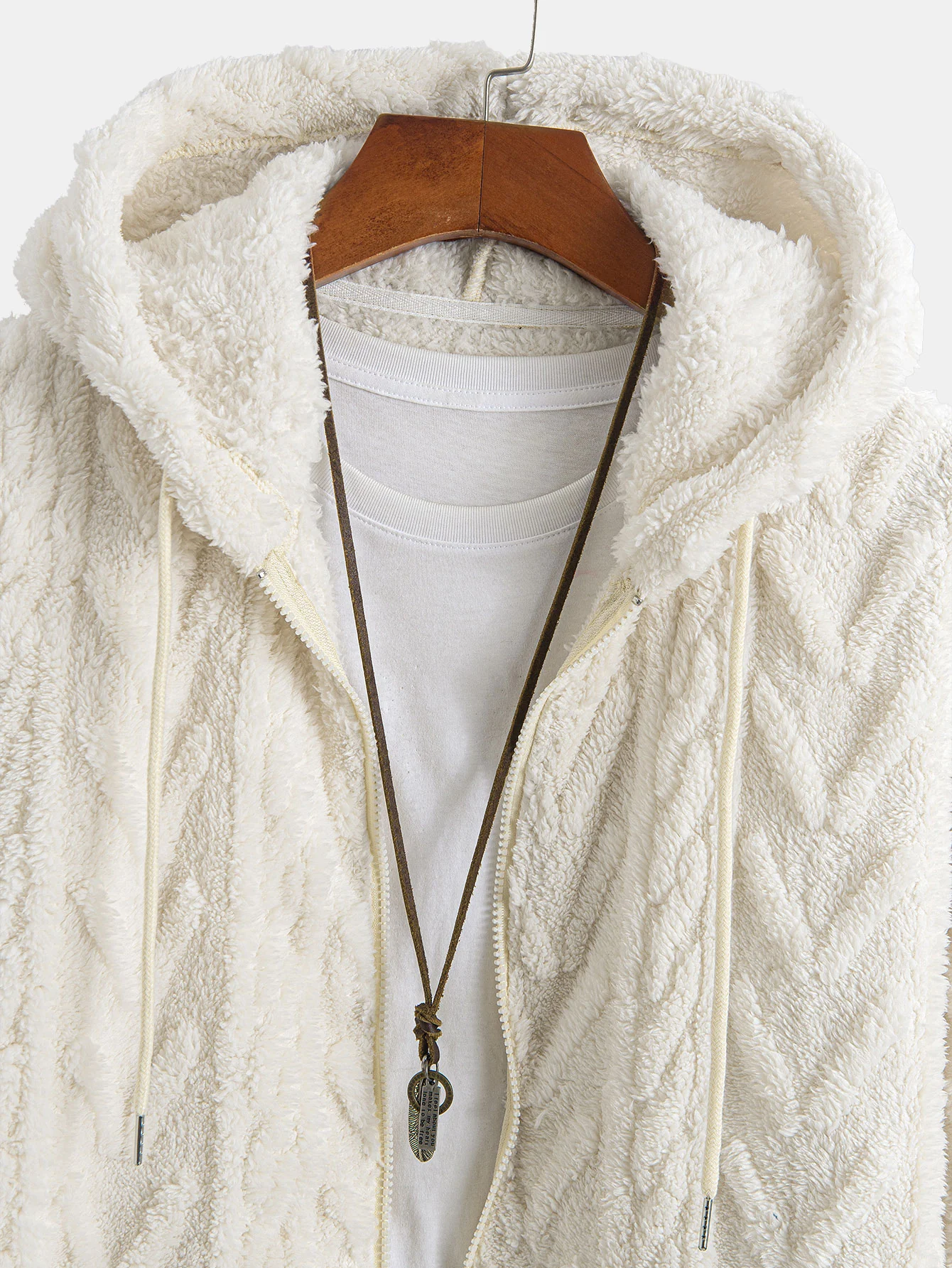 Geometric Jacquard Zip Up Teddy Hoodie