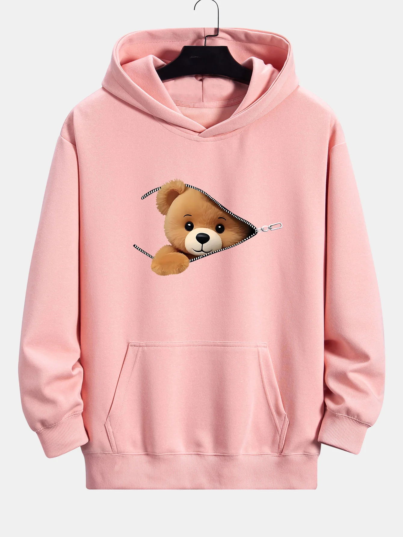 Zipper Bear Print Relax Fit Hoodie
