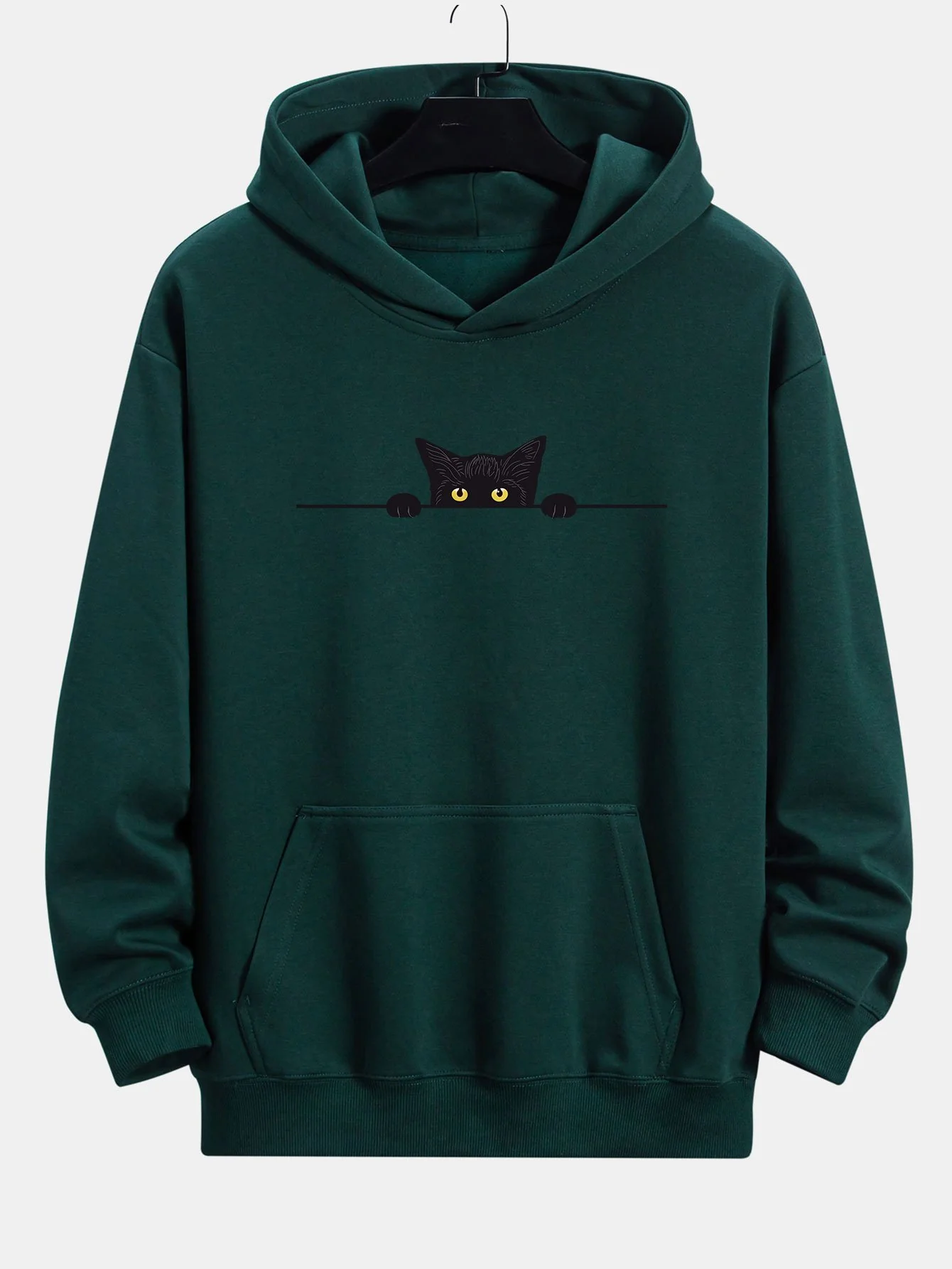 Black Cat Print Relax Fit Hoodie