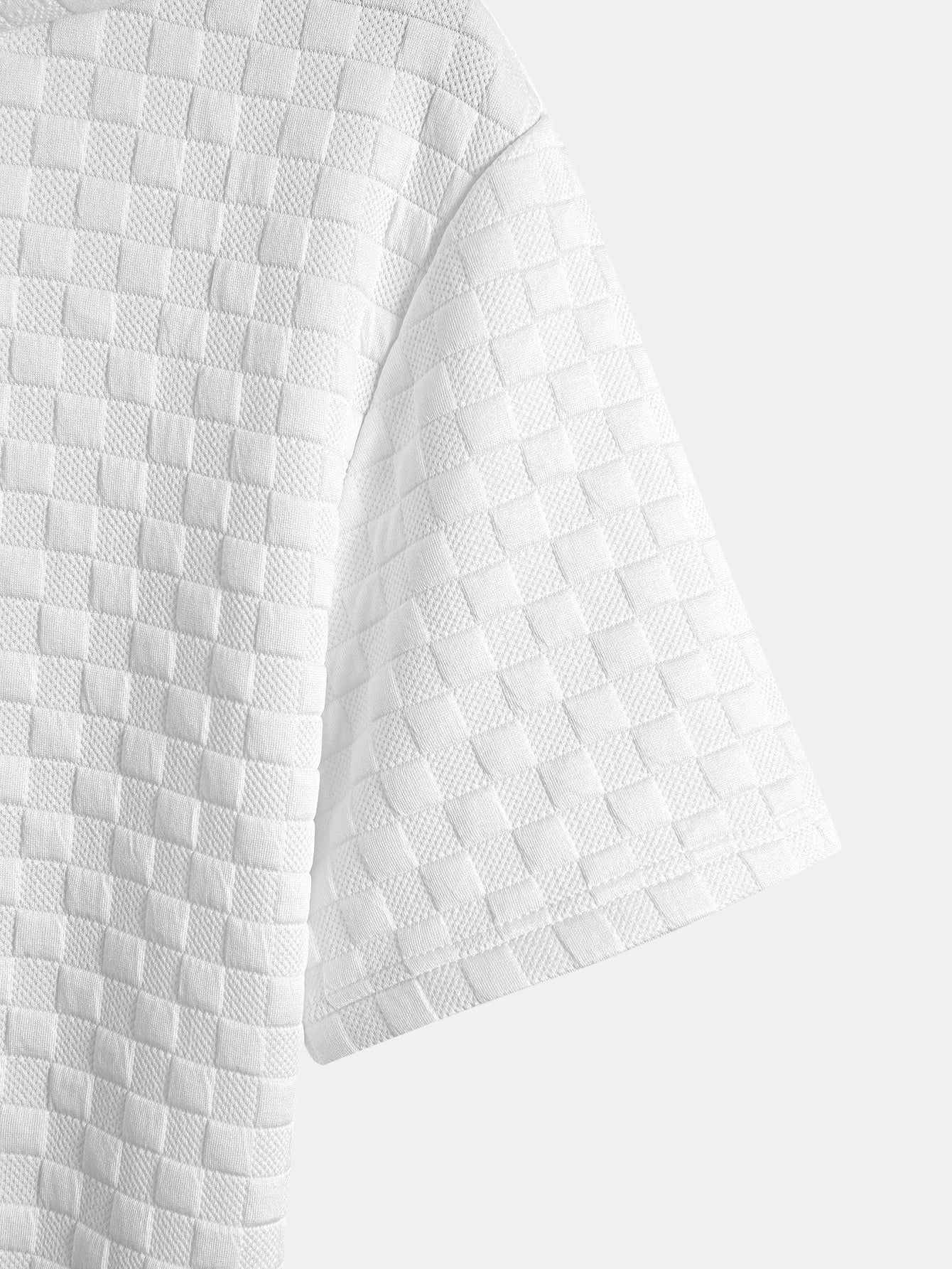 Checkerboard Jacquard  Arc Hem Hooded T-Shirt