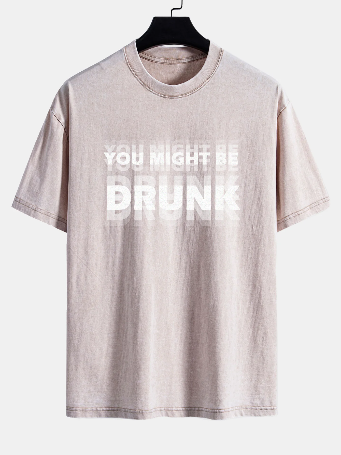 You Might Be Drunk Print Washed Distressed Drop Shoulder T-Shirt
