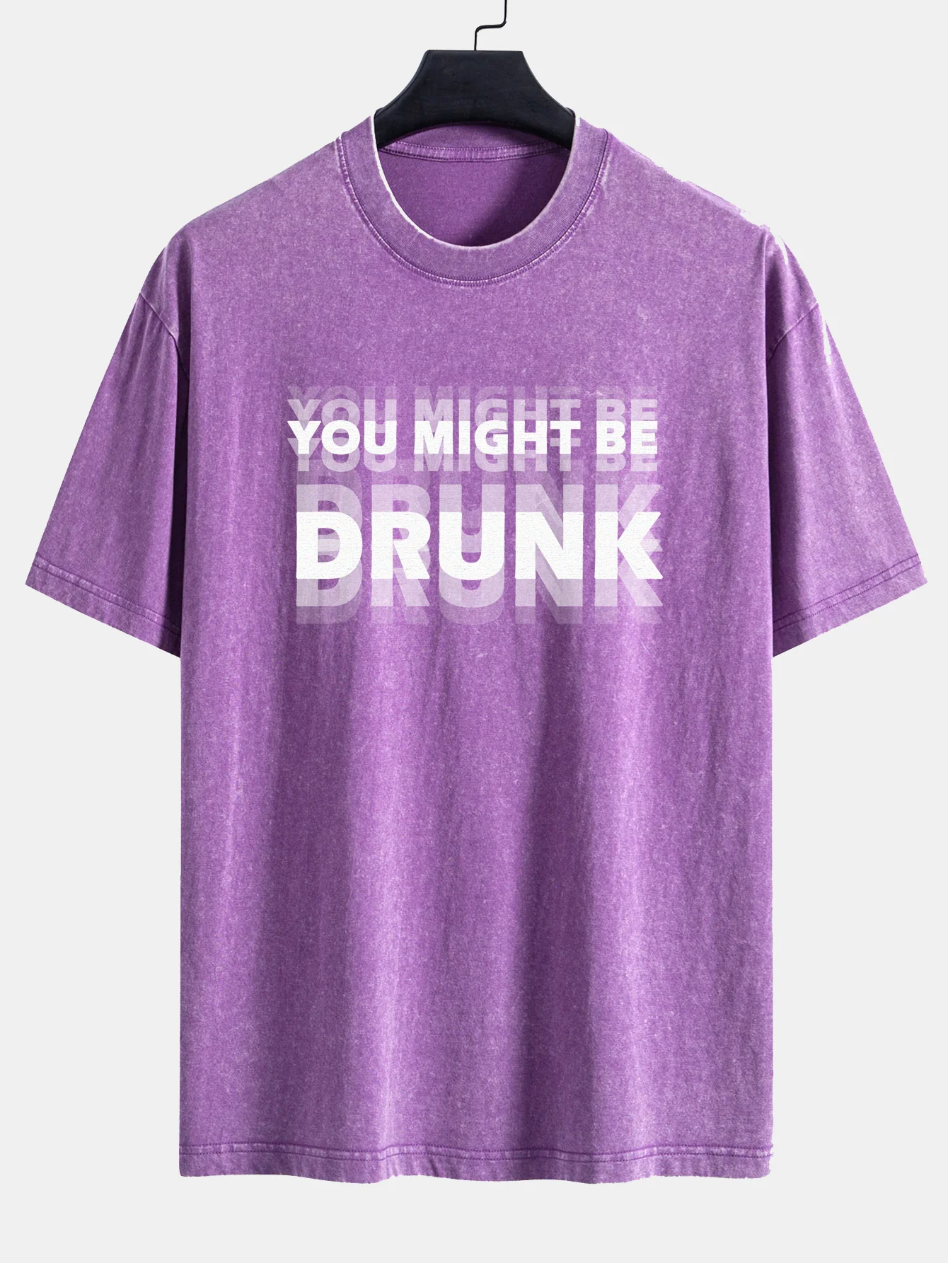 You Might Be Drunk Print Washed Distressed Drop Shoulder T-Shirt