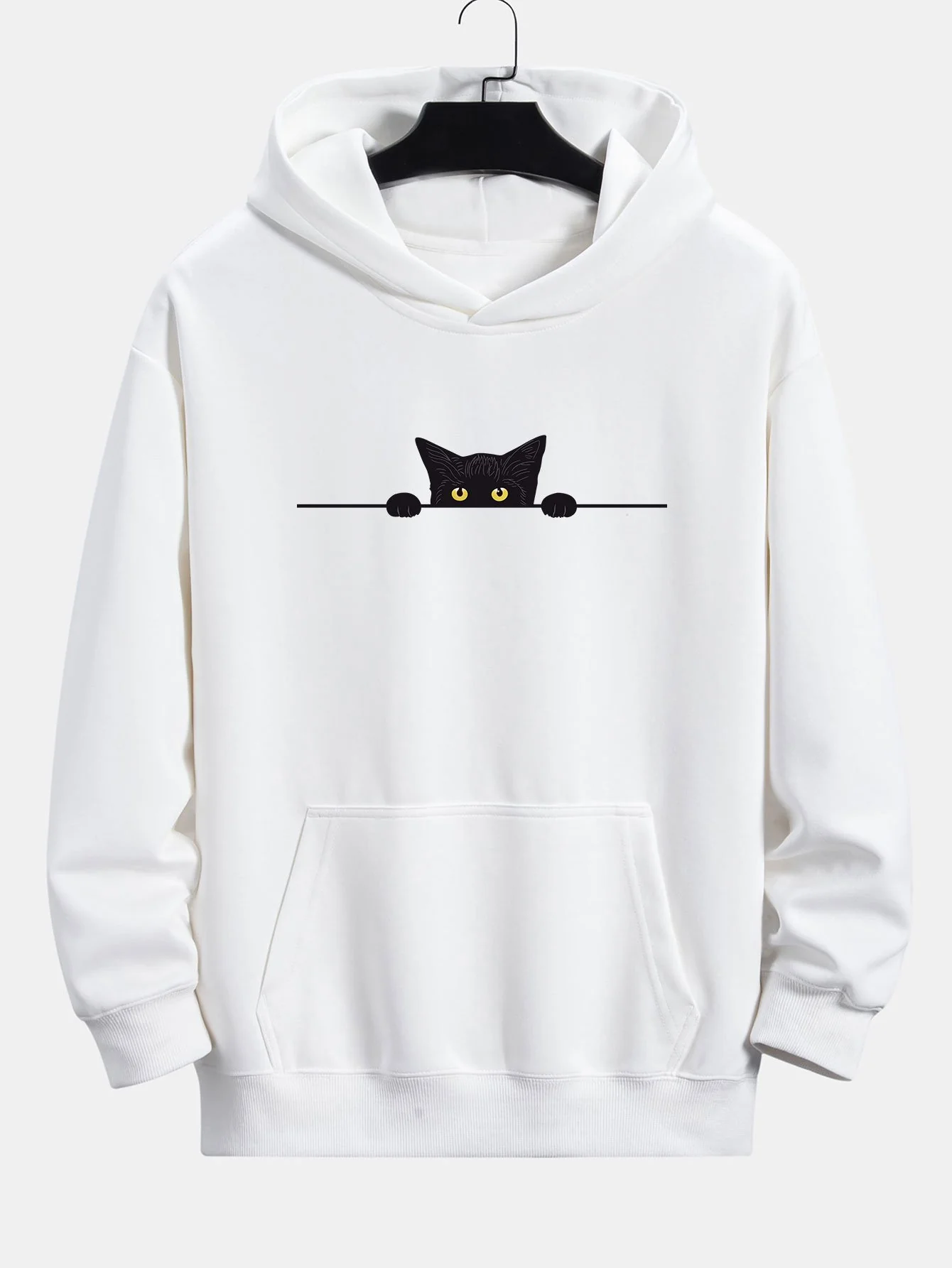 Black Cat Print Relax Fit Hoodie