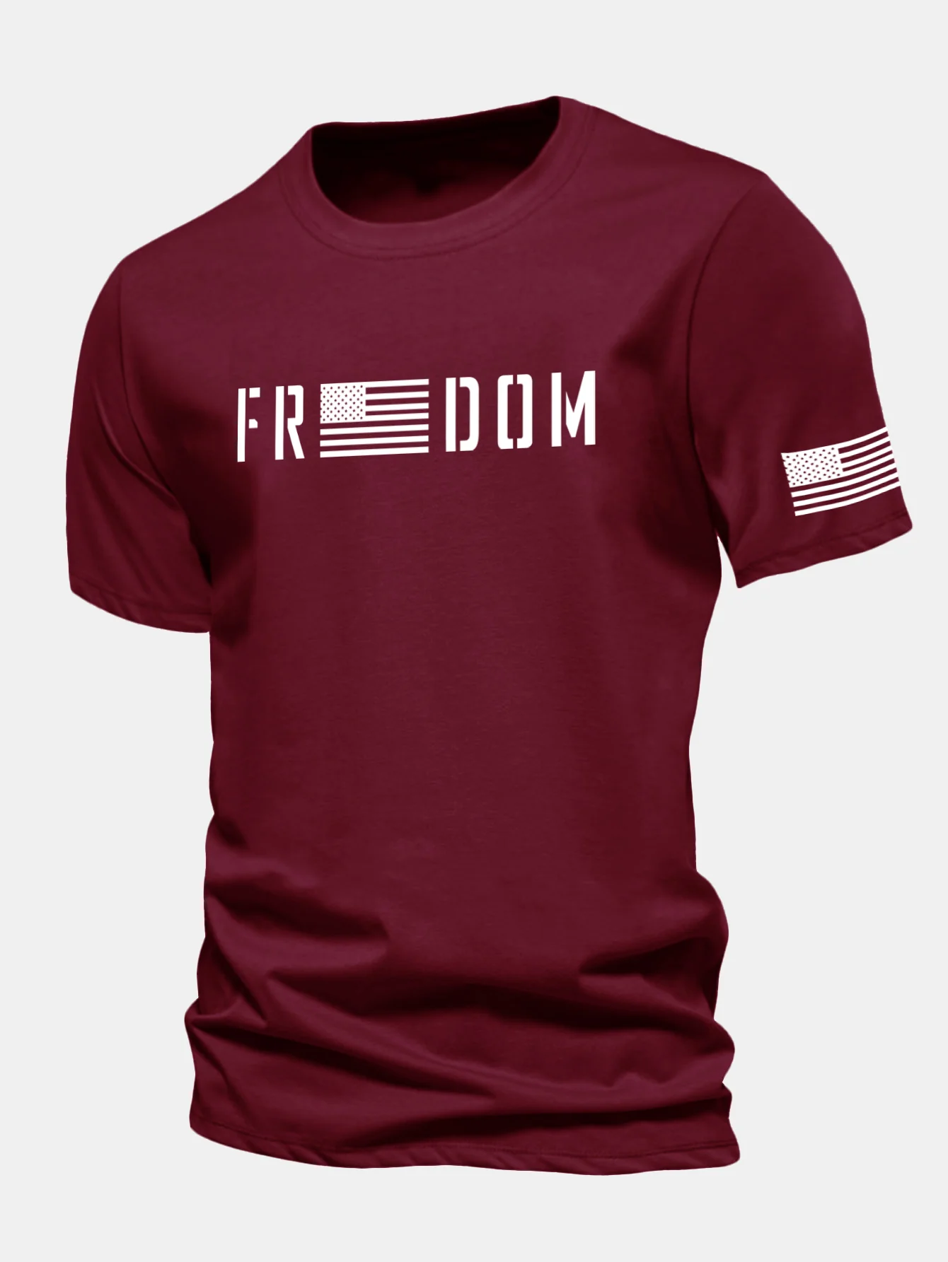 Regular Fit American Flag Freedom Print Cotton T-Shirt