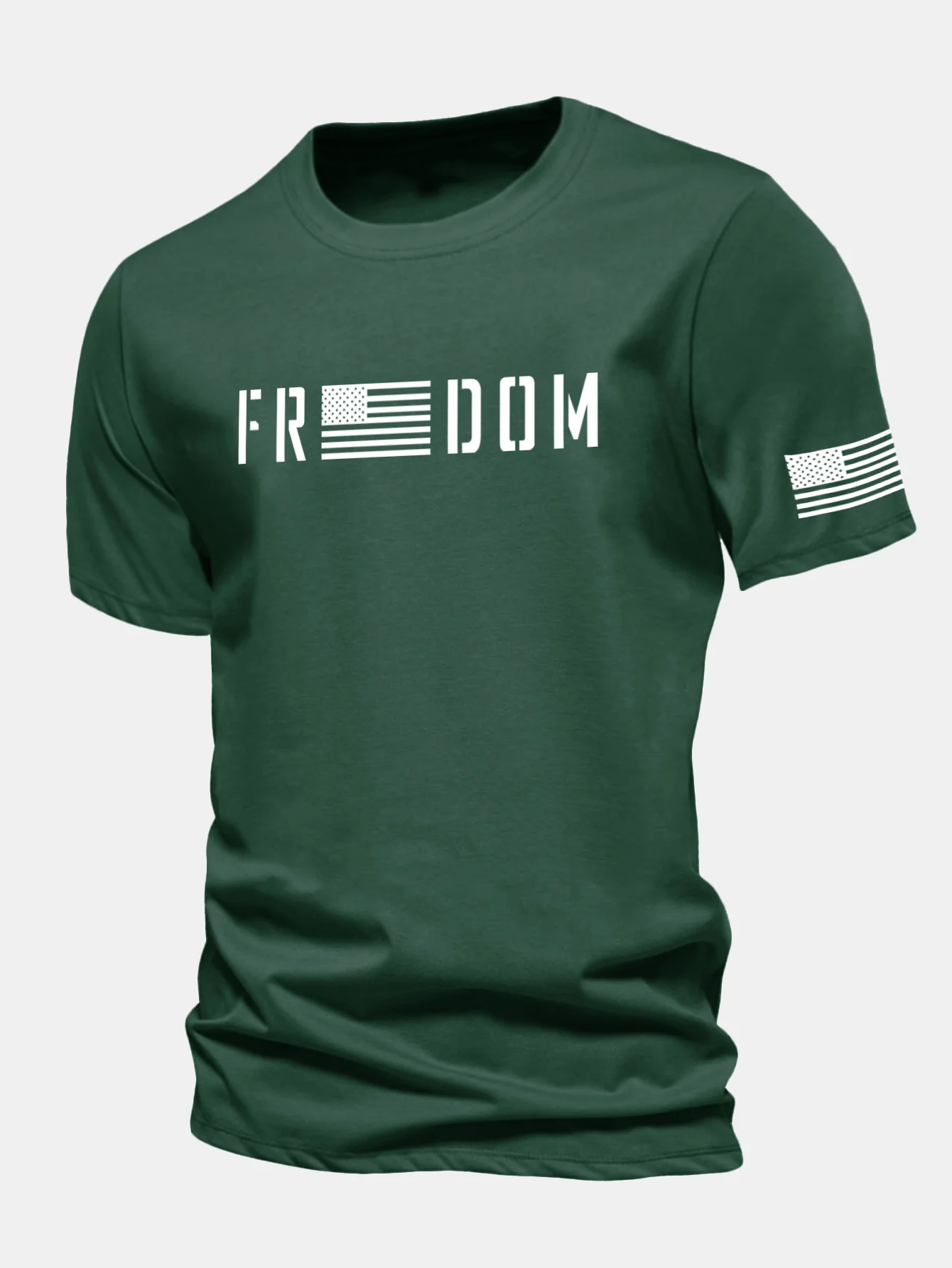Regular Fit American Flag Freedom Print Cotton T-Shirt