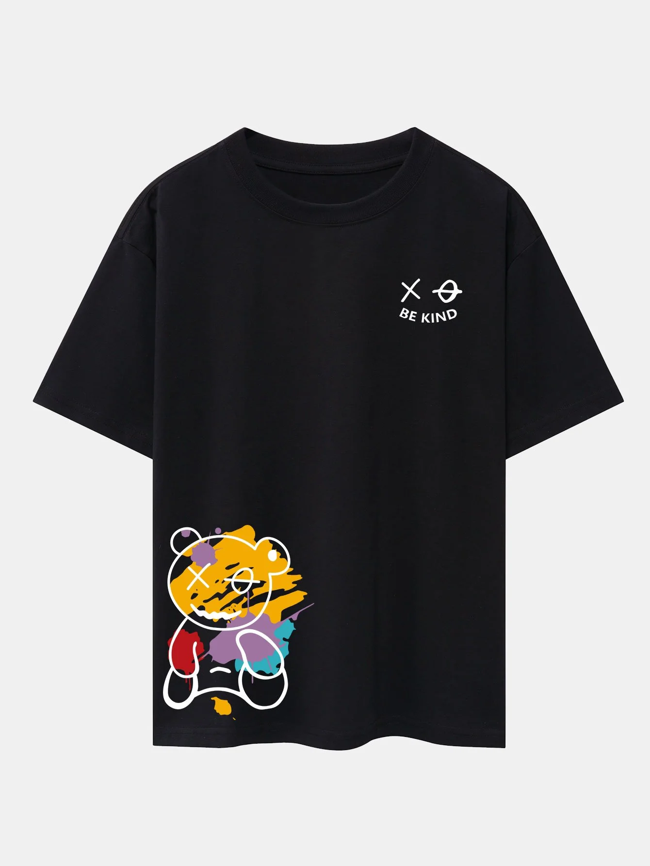 Graffiti Bear Print Drop Shoulder Oversize T-Shirt