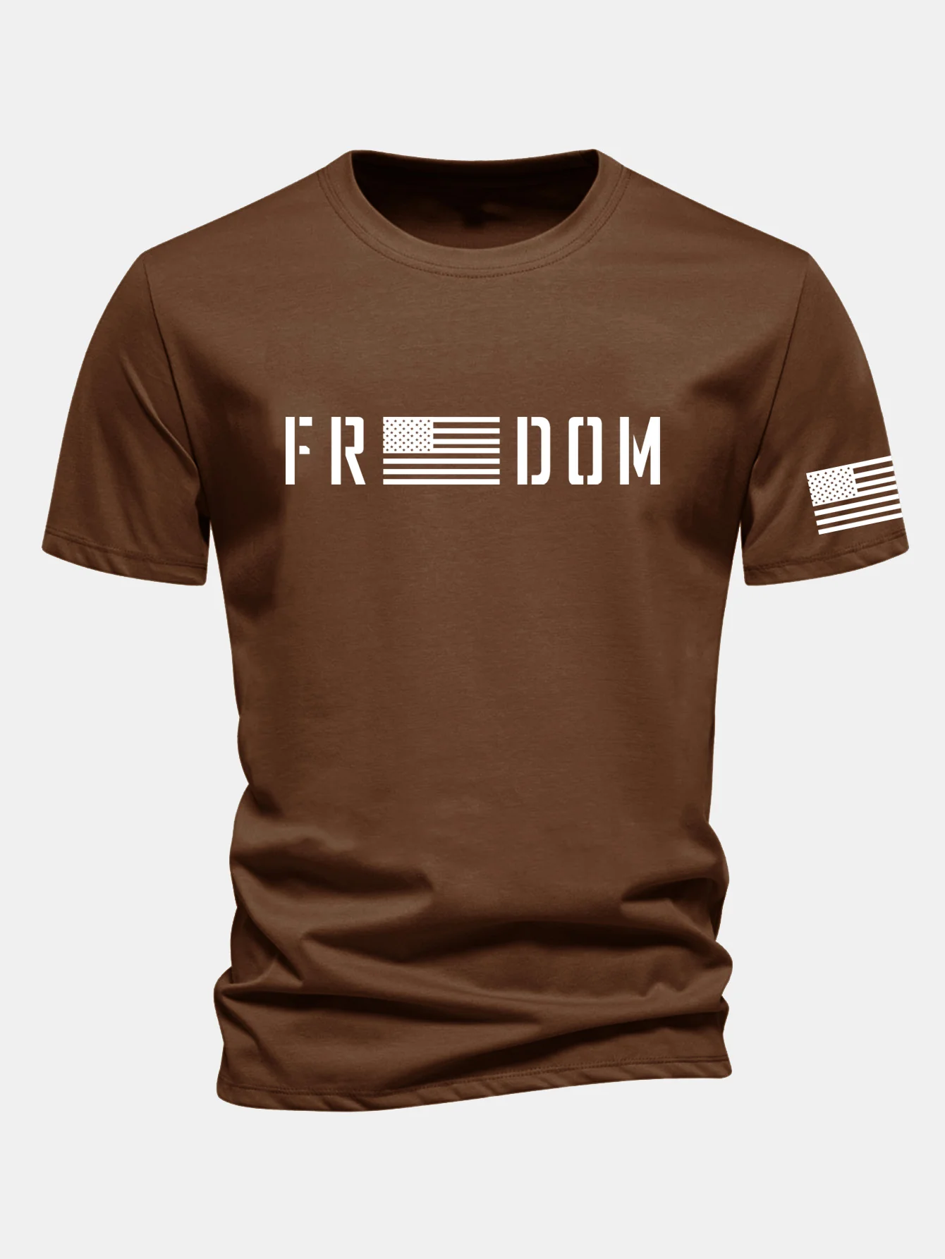 Regular Fit American Flag Freedom Print Cotton T-Shirt